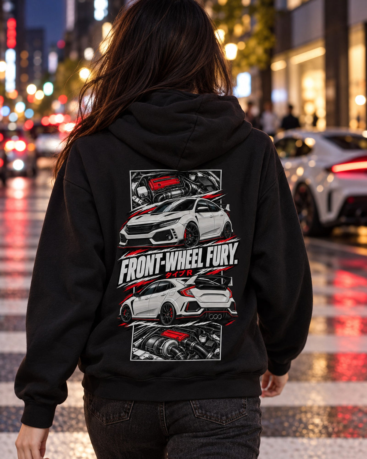 Honda Civic Fk8 Torn Poster Full-Back Graphic Tee Pull Over Hoodie Black worn hero