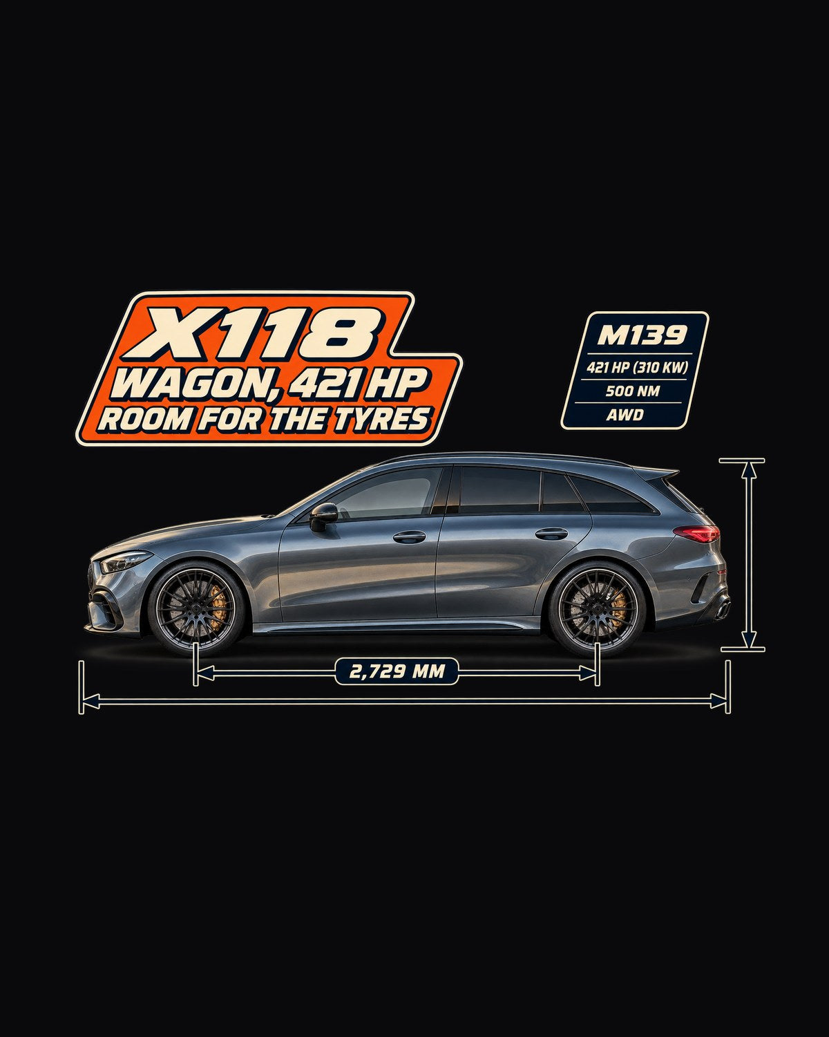 Mercedes-AMG CLA 45 S X118 Shooting Brake Spec Poster Tee design only