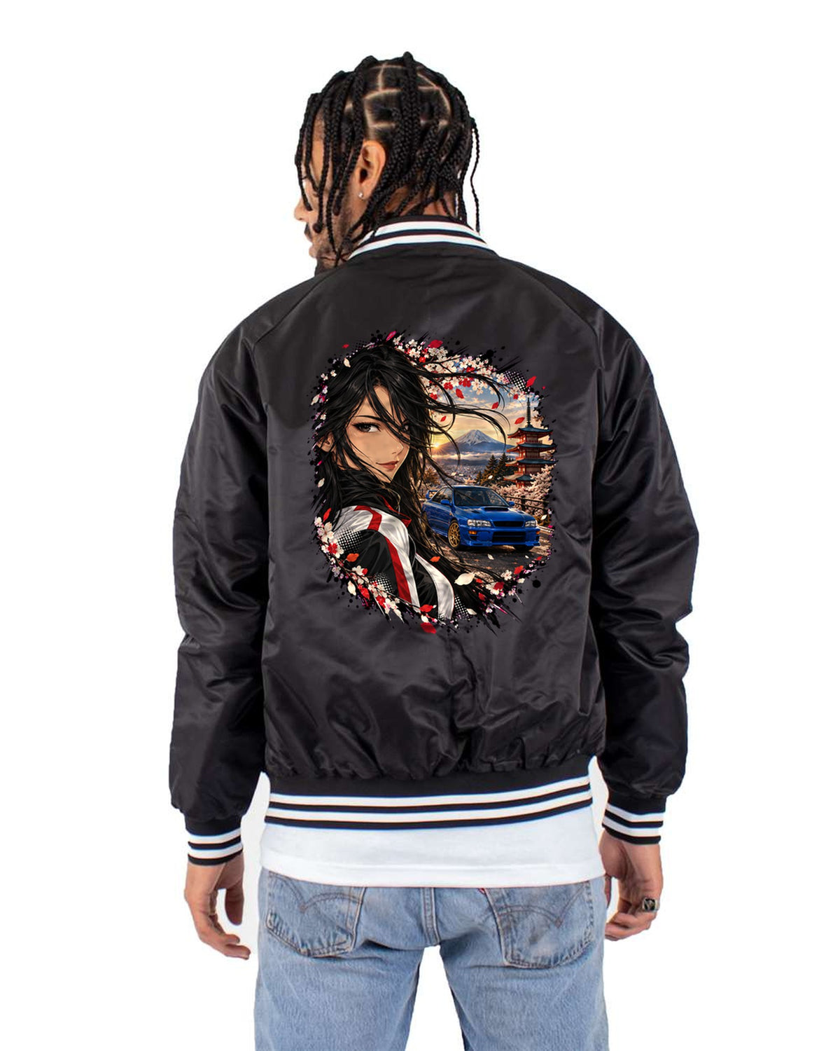 Subaru WRX STI GC8 Anime Girl Shirt, Hoodie & More Bomber Jacket Black back