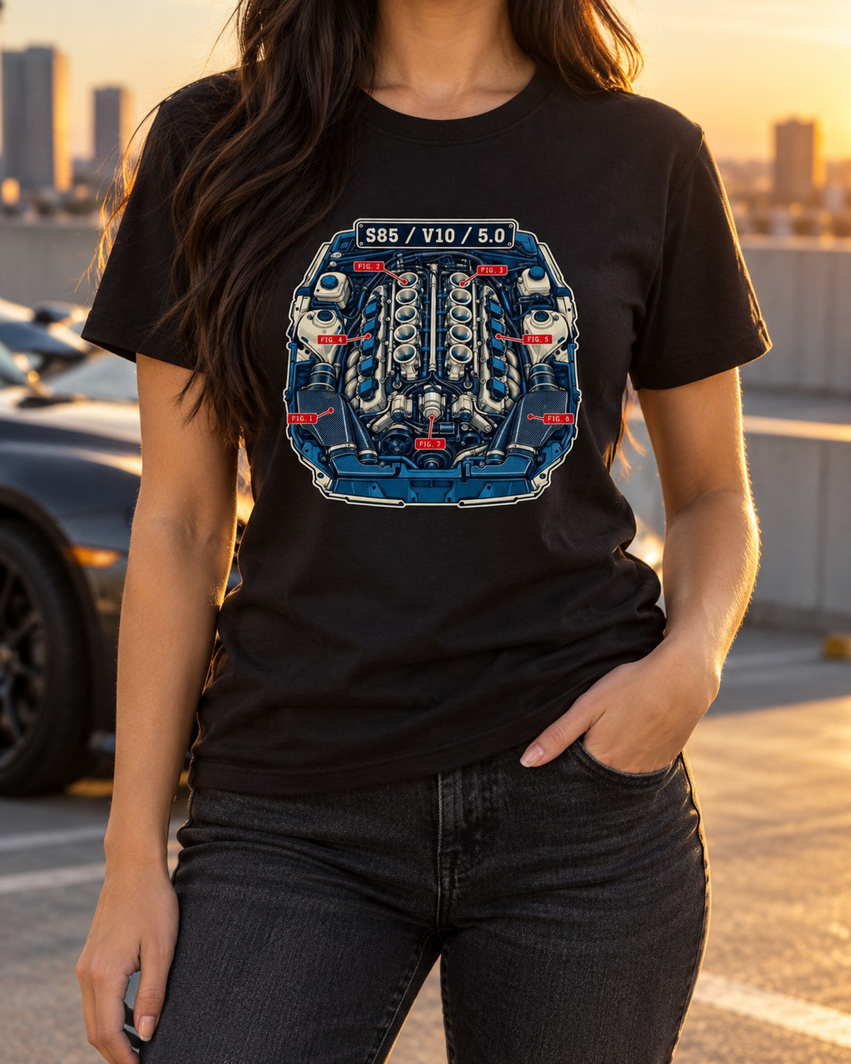 BMW M5 E60 S85 V10 Patent-Style Blueprint Shirt T-Shirt Black worn hero