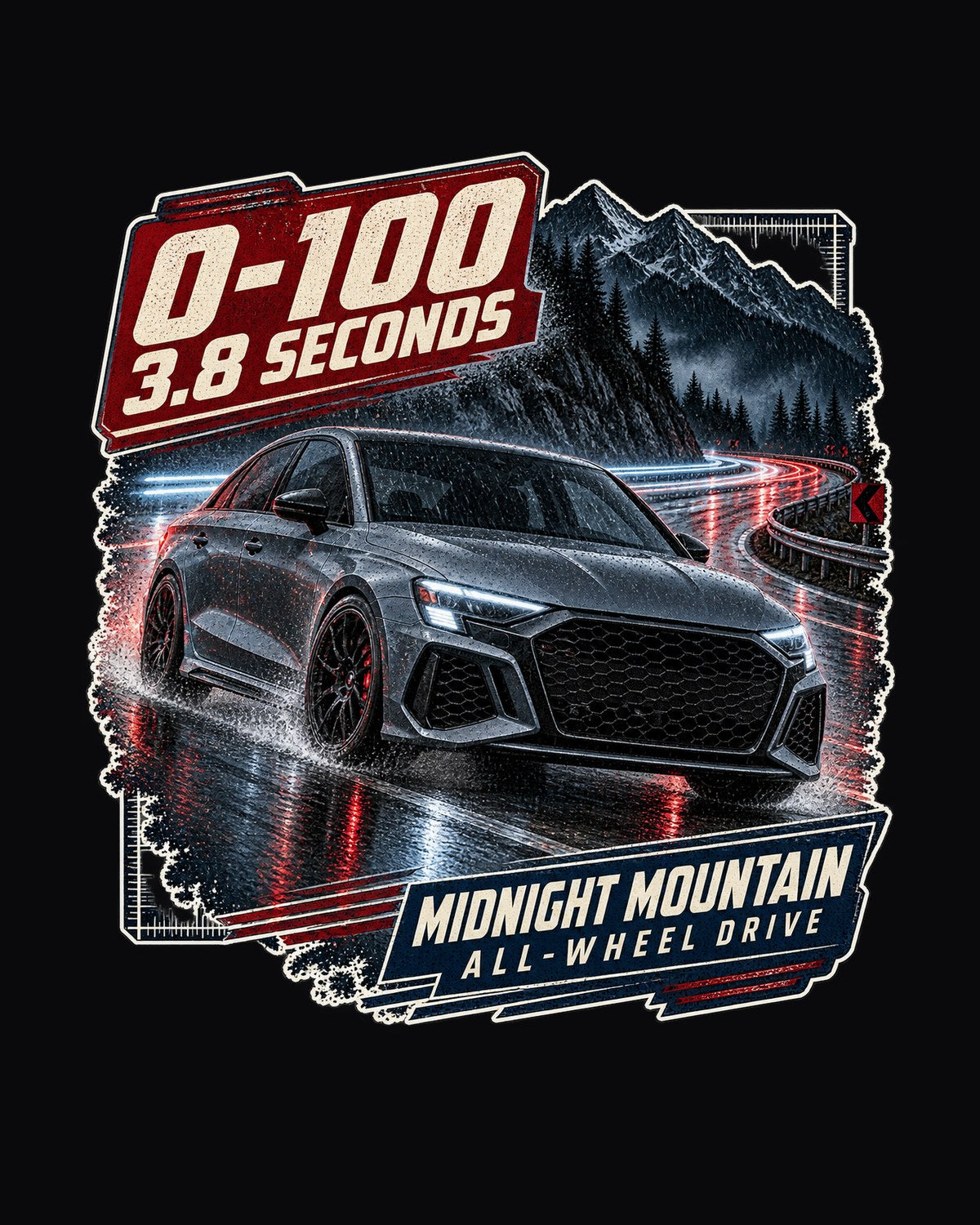 Audi RS3 8Y Midnight Mountain Touge 0-100 in 3.8 Seconds Shirt design only