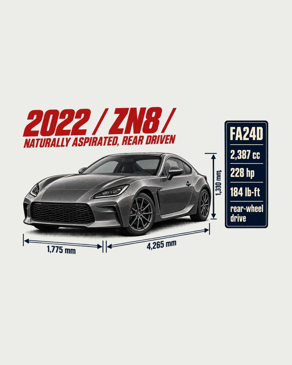Toyota GR86 ZN8 Spec Poster Shirt, Rear-Drive NA Car Tee design only