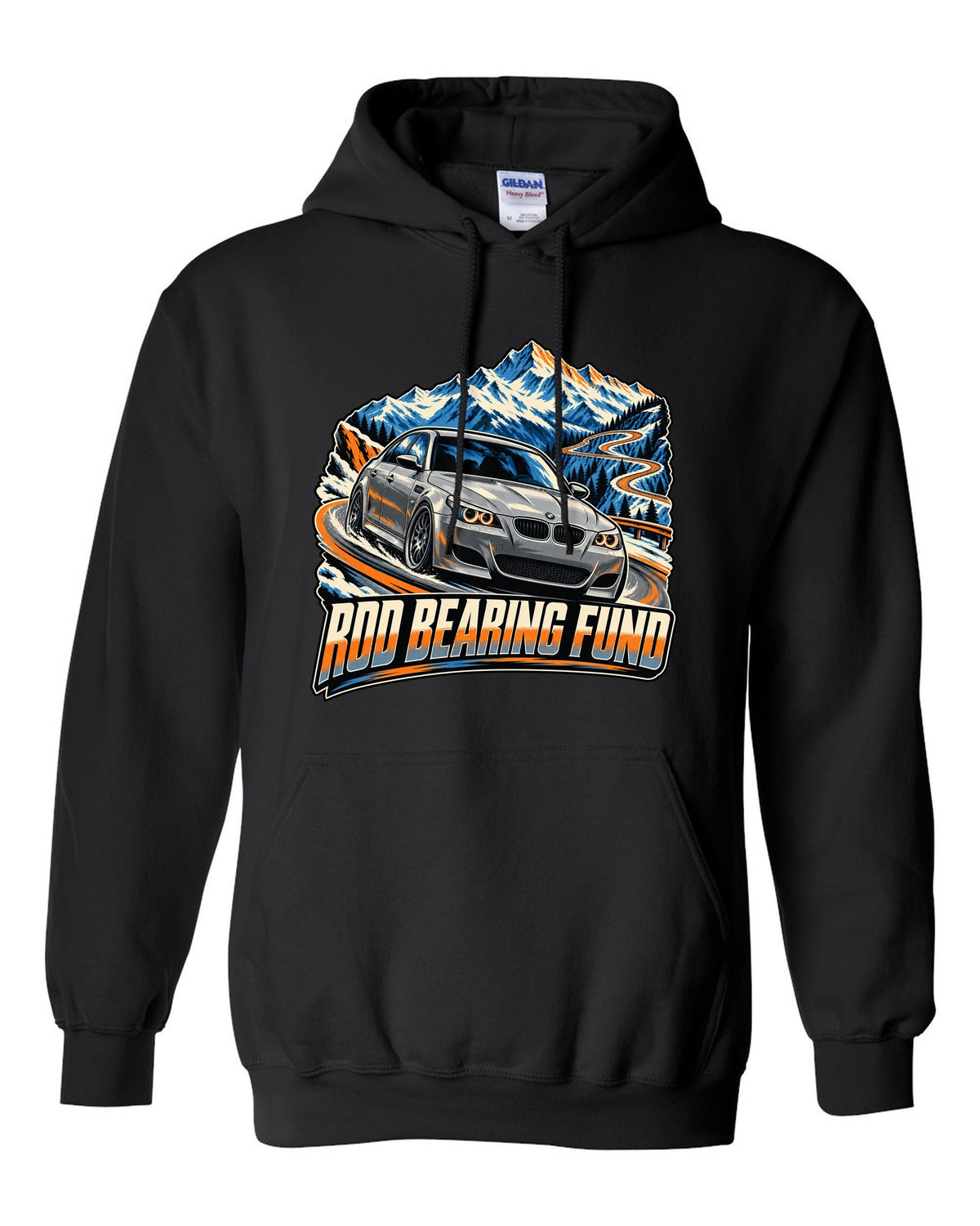 Retro Japanese showa catalogue print of a BMW M5 E28 with S38 3.5 six text black pull over hoodie front view with the design