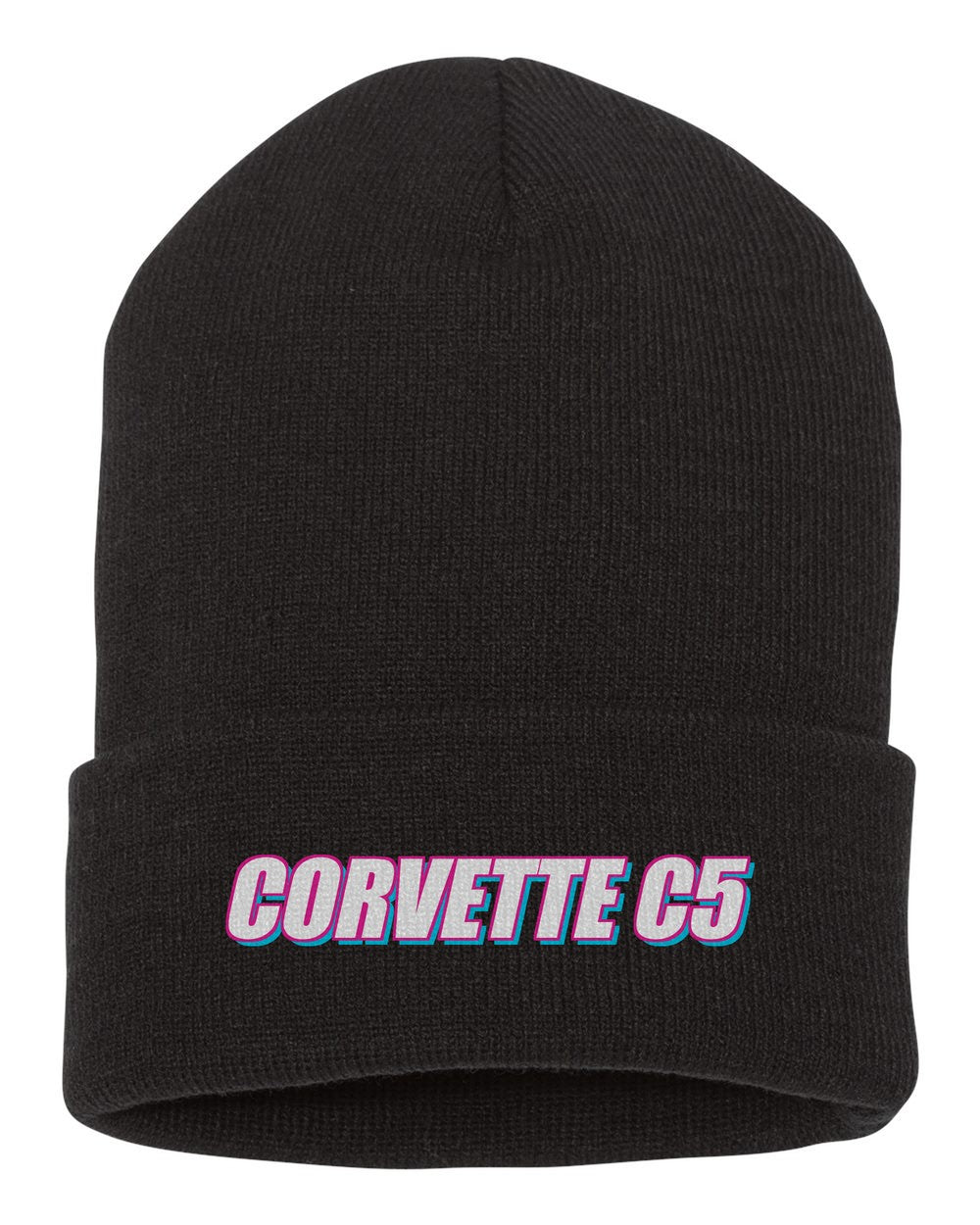Corvette C5 black beanie front view with car name