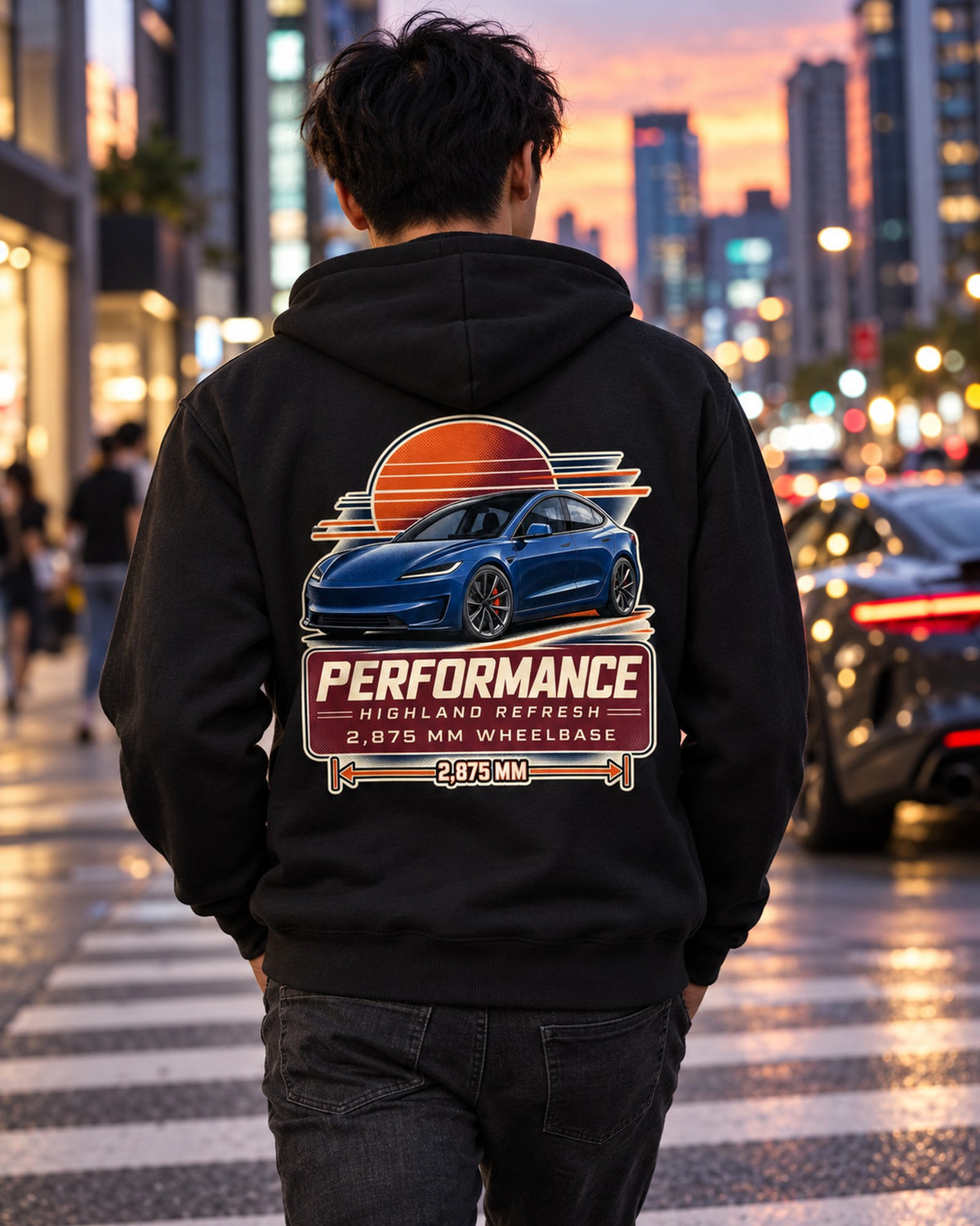 Tesla Model 3 Performance Highland Spec Poster Shirt, 2024 Zip Hoodie Black worn hero