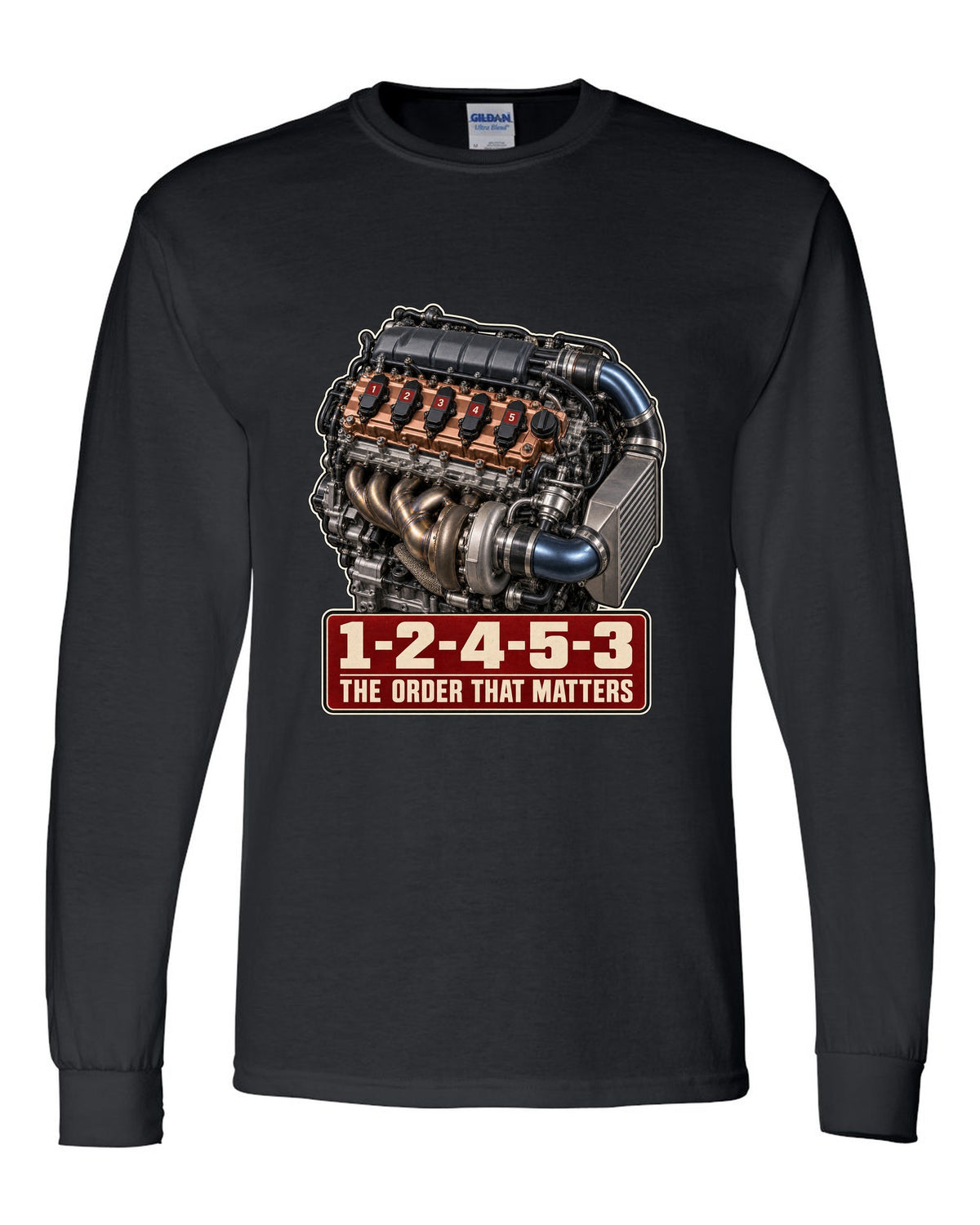 Audi TT RS 8S 2.5 TFSI five-cylinder engine poster with firing order black long sleeve front view with the design