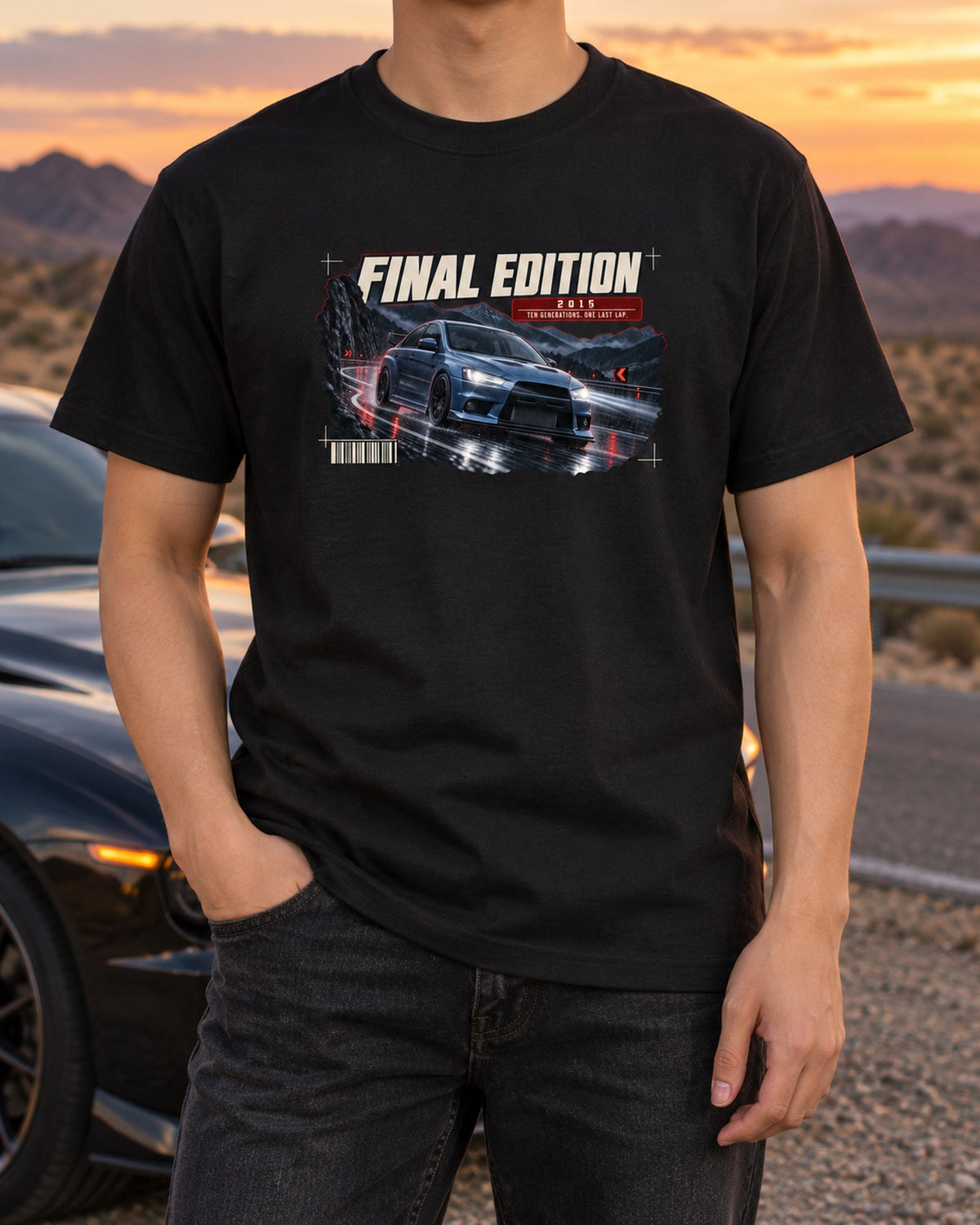 Lancer Evolution X Final Edition Night Touge print Tee T-Shirt Black worn hero