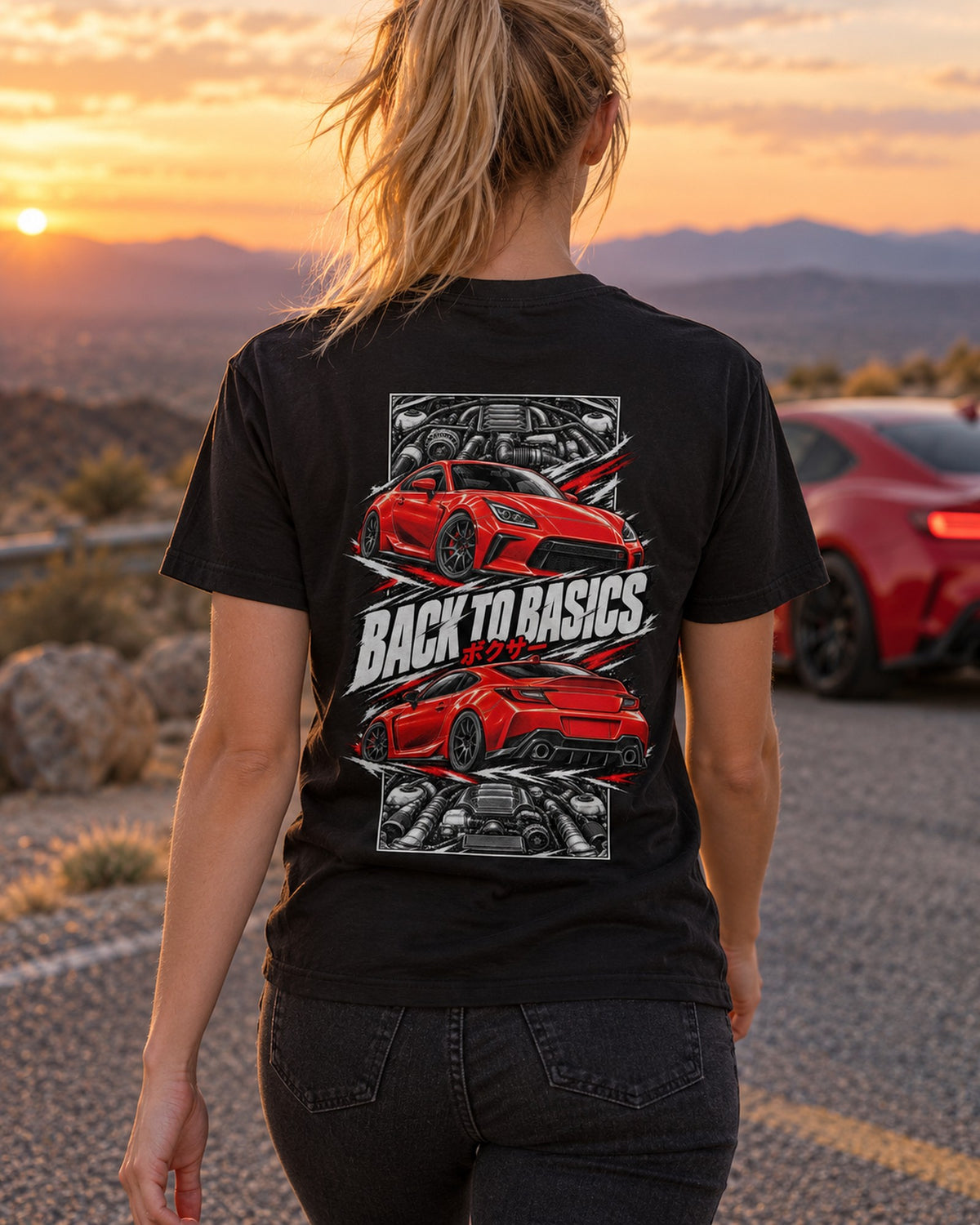 Toyota Gr86 Torn Poster Full-Back Graphic Tee T-Shirt Black worn hero