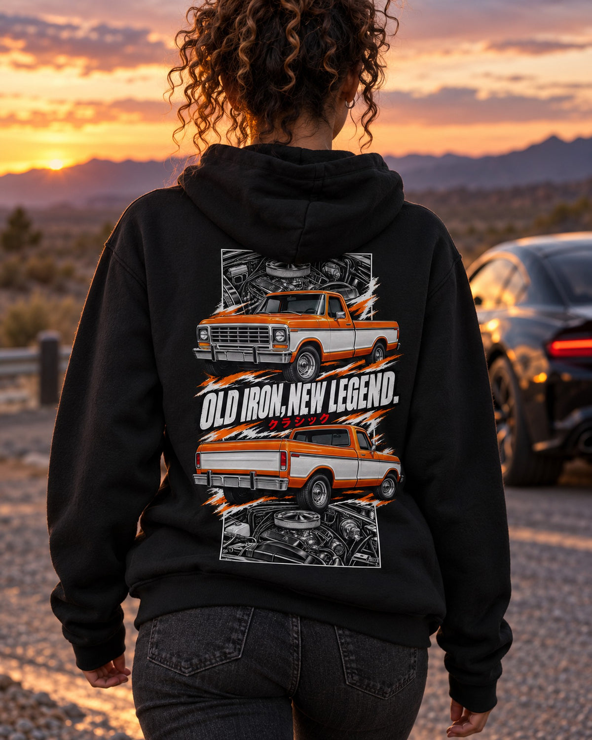 Ford F-150 1978 Torn Poster Full-Back Graphic Tee Pull Over Hoodie Black worn hero
