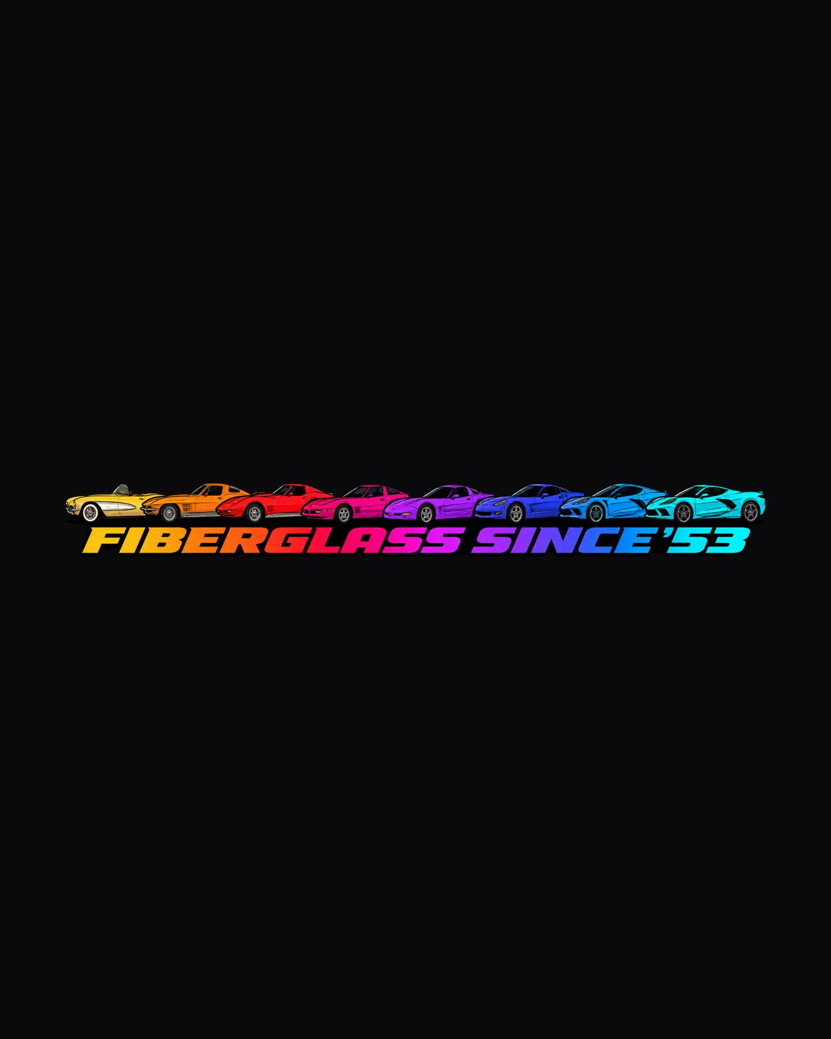 Corvette C1 to C8 Eight Generations Lineup Shirt, Fiberglass Since '53 design only
