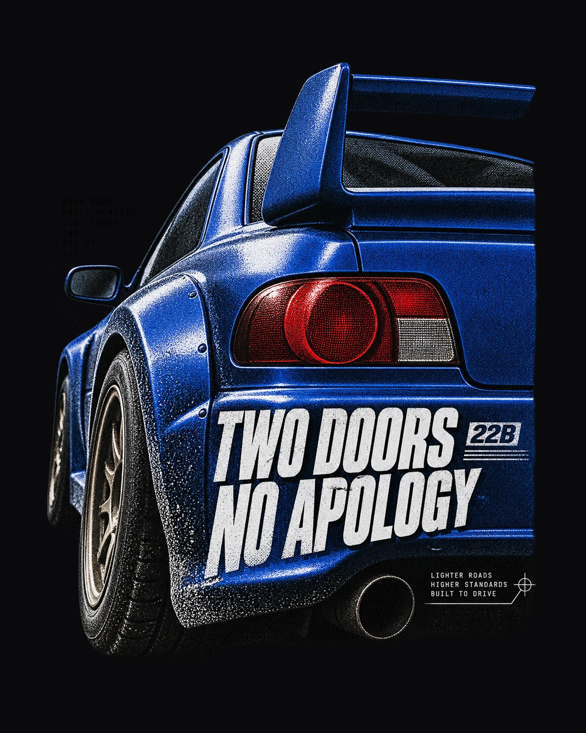 22B STI Wing Detail Macro Tee, Two Doors No Apology Subaru design only