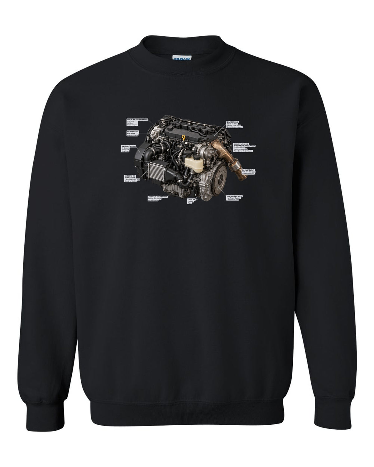 Toyota Land Cruiser 250 J250 US-spec blueprint with wheelbase dimension black crewneck front view with the design