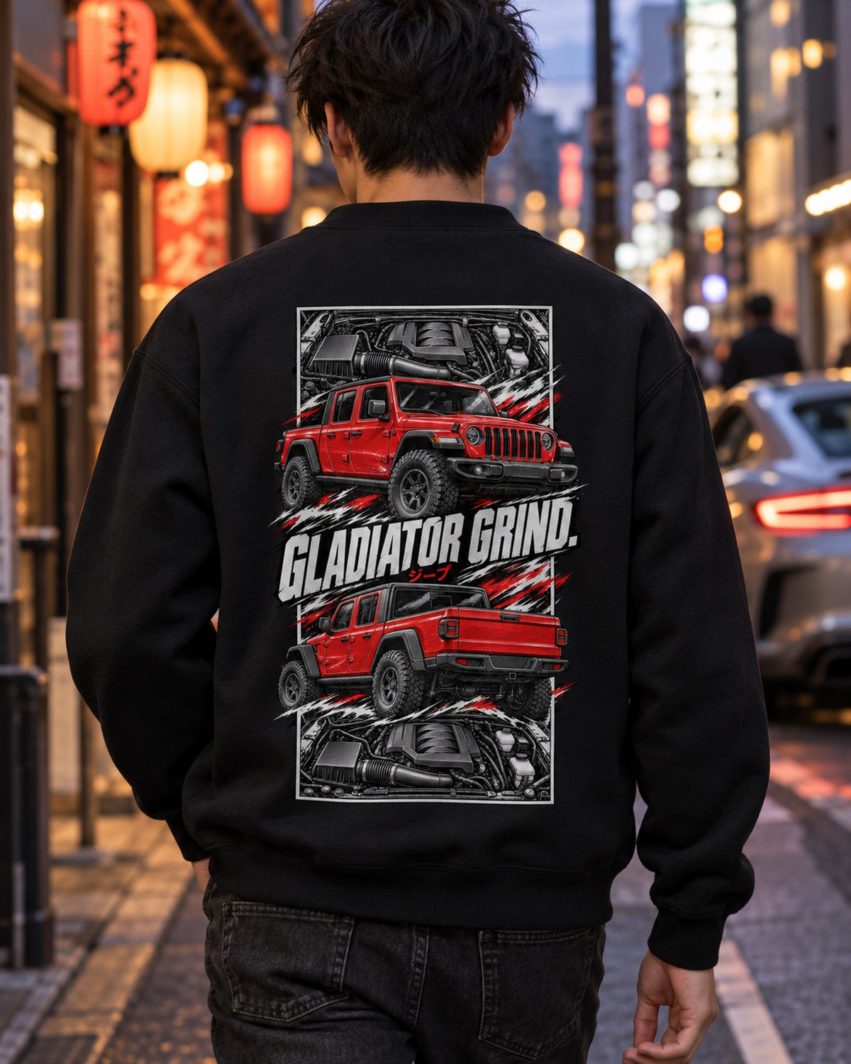 Jeep Gladiator Torn Poster Full-Back Graphic Tee Crewneck Black worn hero