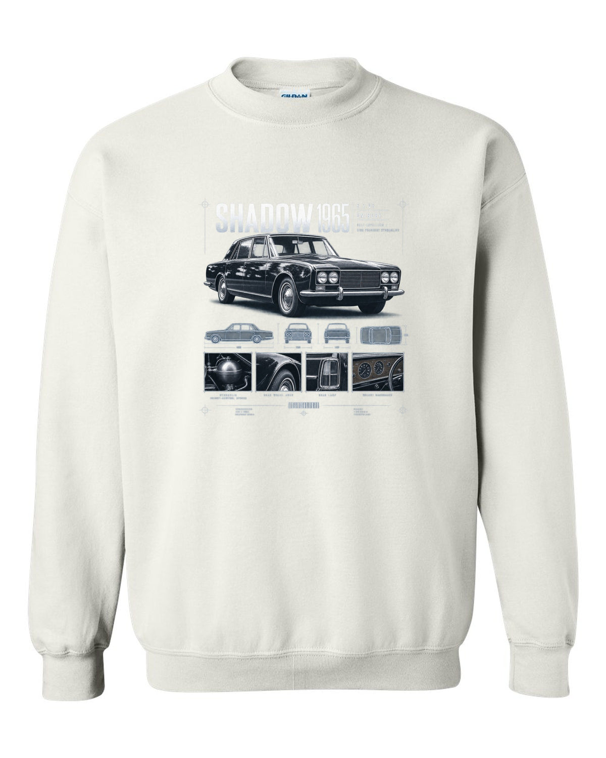 Rolls-Royce Silver Shadow 1965 dossier panels about hydraulics white crewneck front view with the design