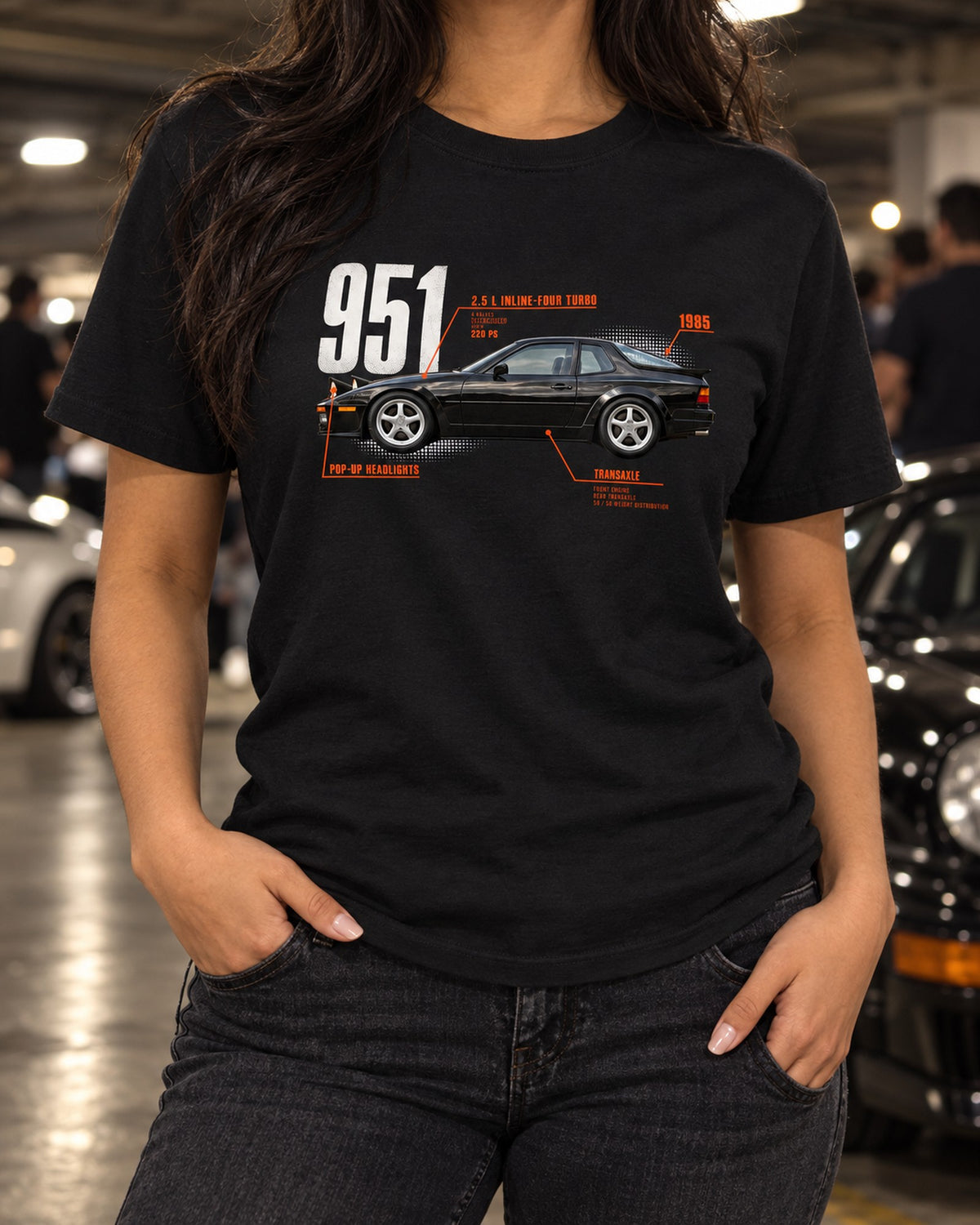 Porsche 944 Turbo 951 Spec Poster Shirt, Pop-Up Lights T-Shirt Black worn hero