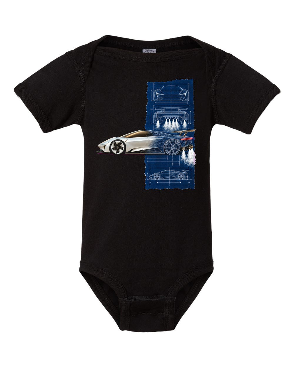 Tesla Roadster Blueprint Baby Onesie Black front