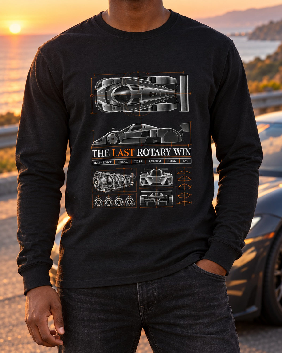 Mazda 787B Last Rotary Win Spec Poster Shirt, 1991 Long Sleeve Black worn hero