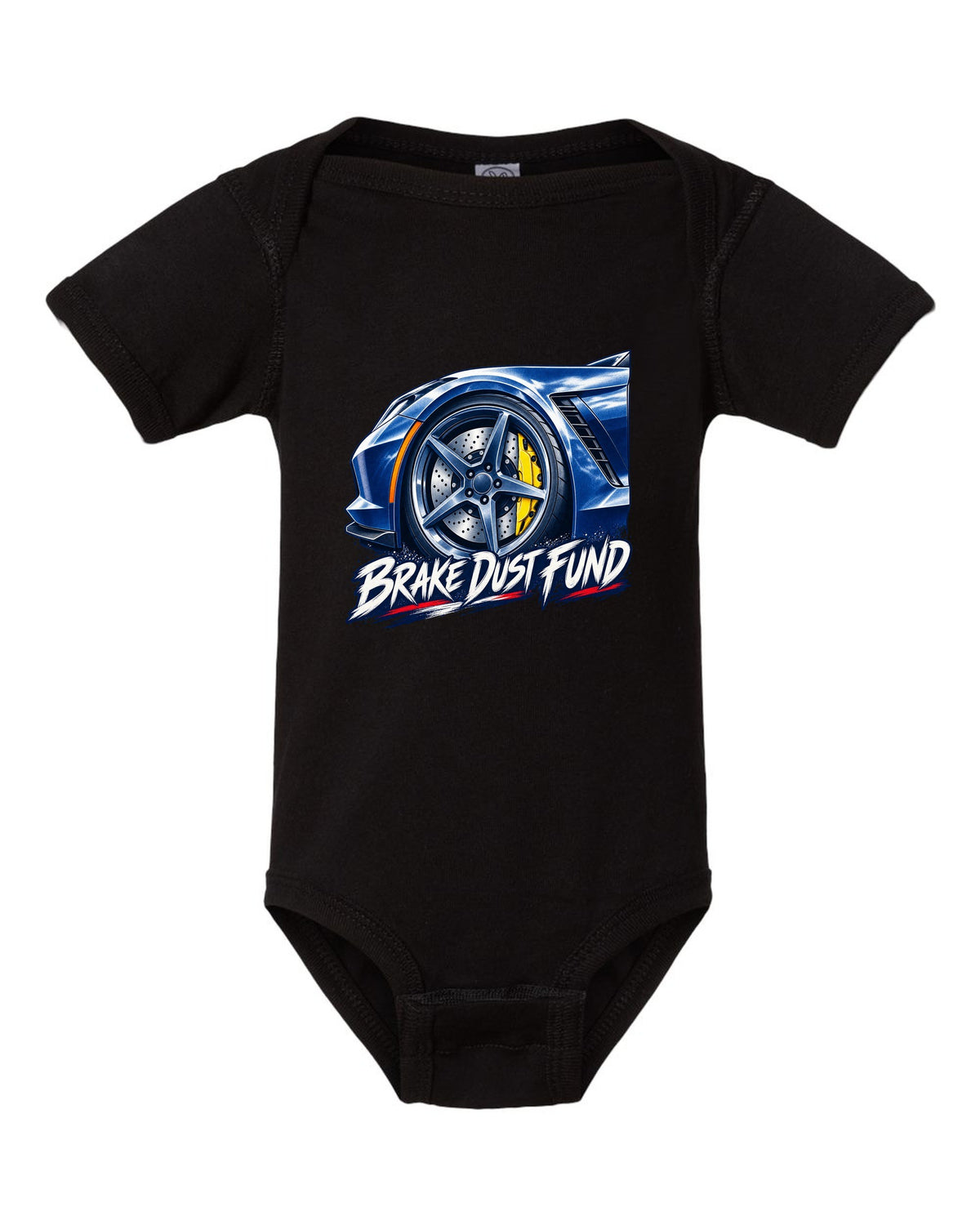Exploded cutaway engine print of a 1970 Chevrolet Corvette C3 Stingray LS5 with Big Block 454 text black baby onesie front view with the design
