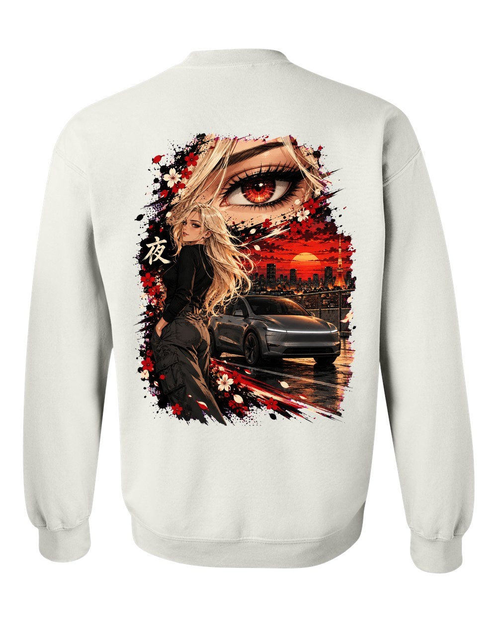 Tesla Model Y Juniper Anime Girl Crewneck White back