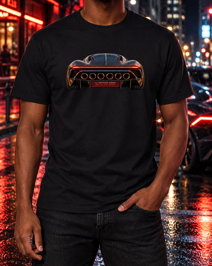 Bugatti La Voiture Noire Six Tailpipe Detail Shirt, Car Guy Tee T-Shirt Black worn hero