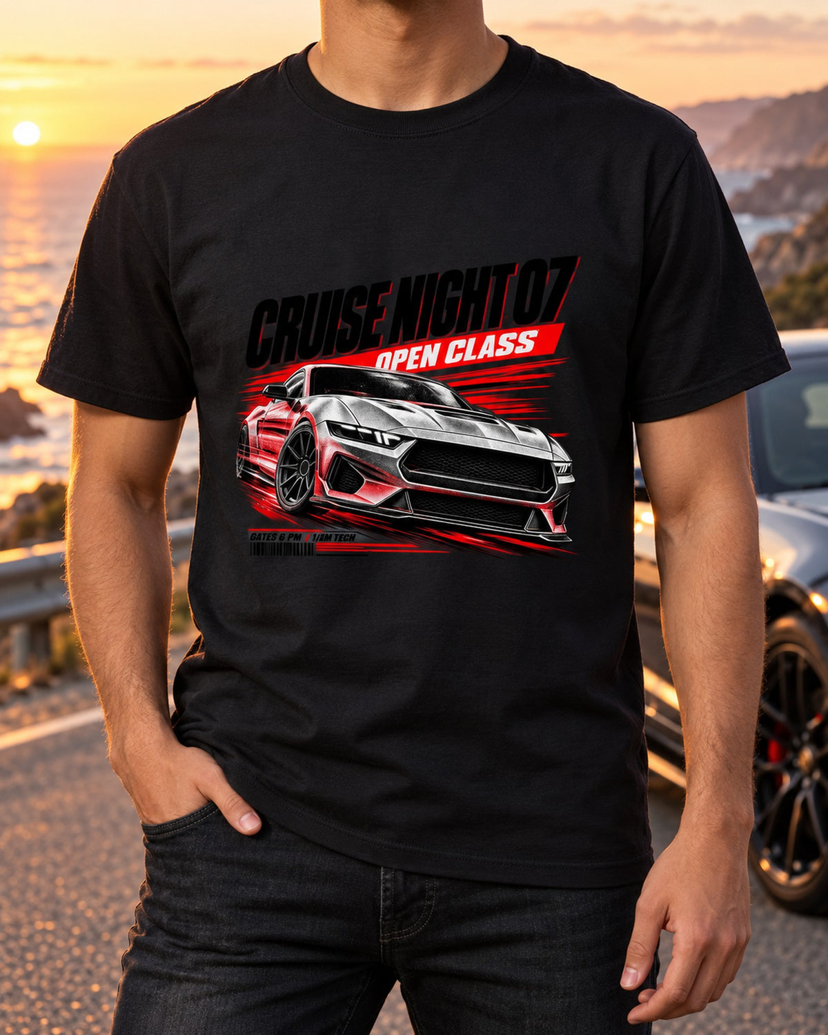 Ford Mustang S650 GT Cruise Night Open Class Race Poster Shirt T-Shirt Black worn hero
