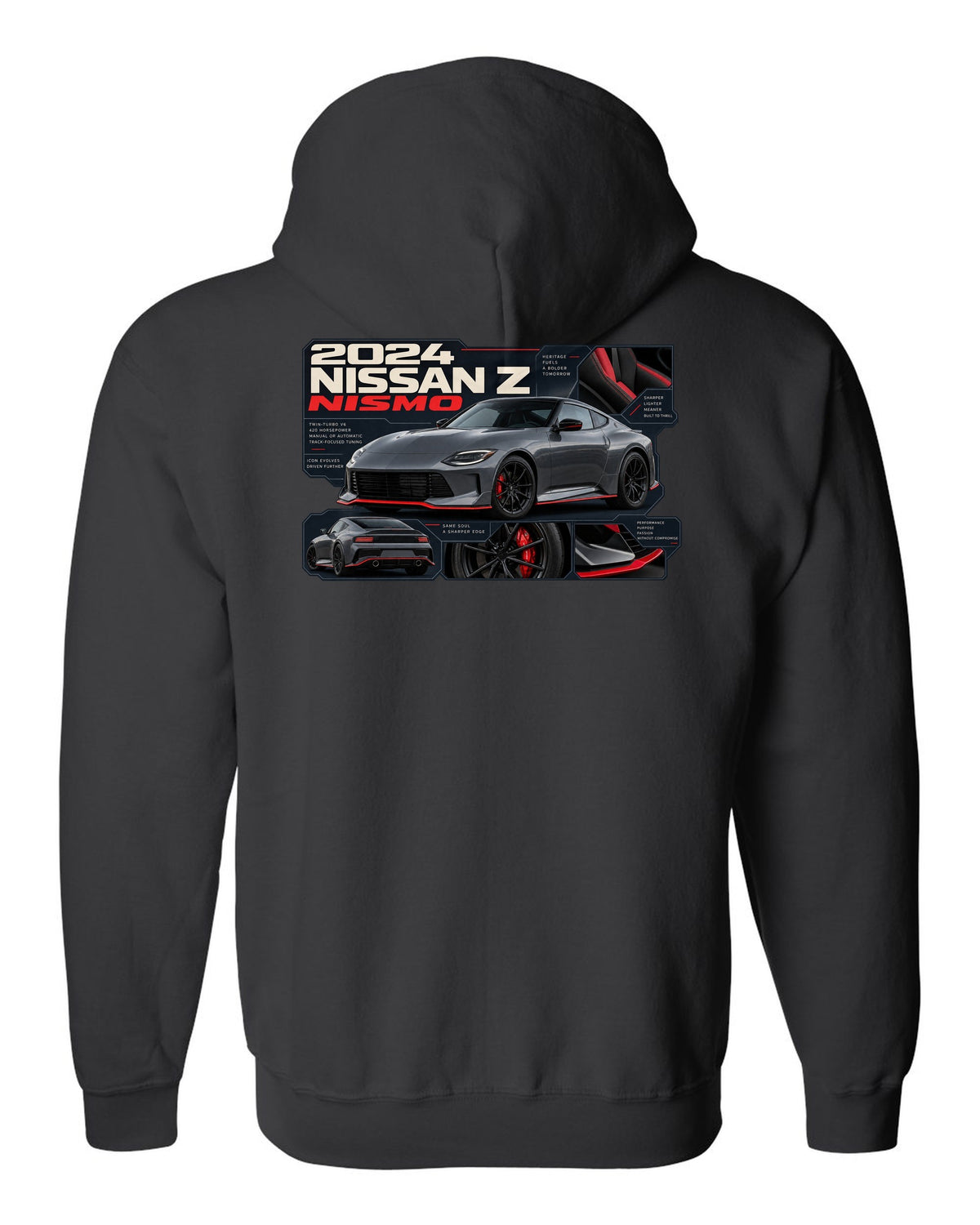 Nissan GT-R50 Italdesign Dossier black zip hoodie back view with the design