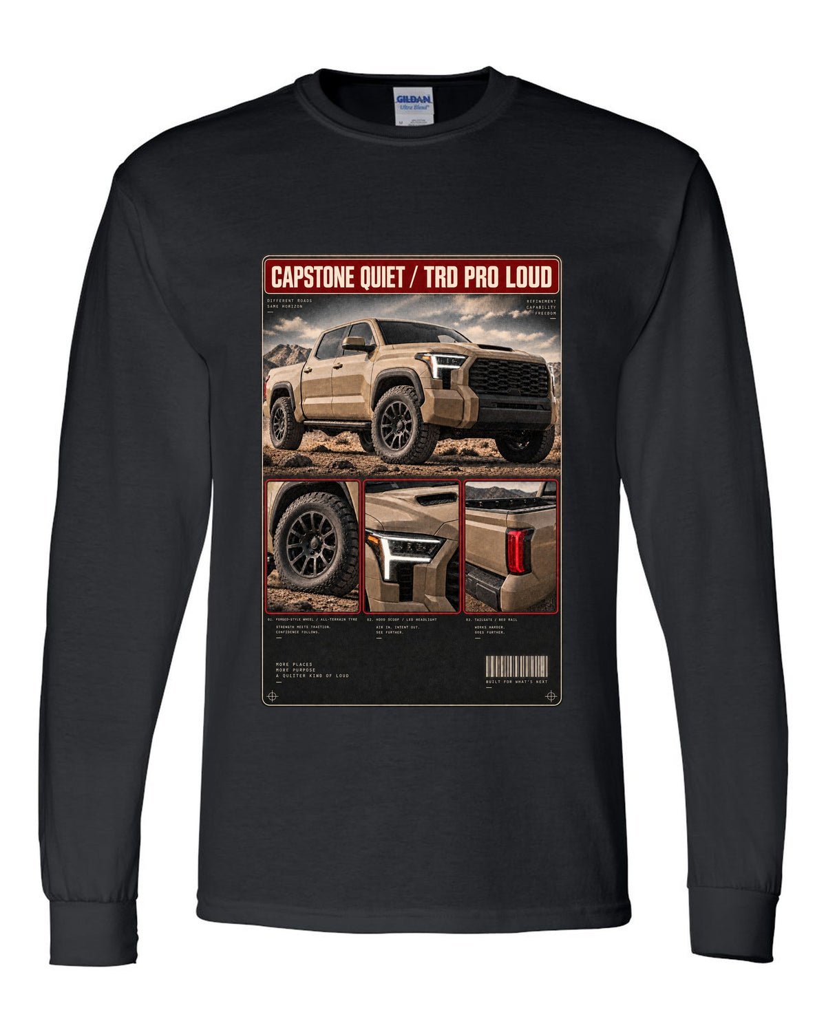 Toyota Tundra TRD Pro CrewMax dossier panel design black long sleeve front view with the design