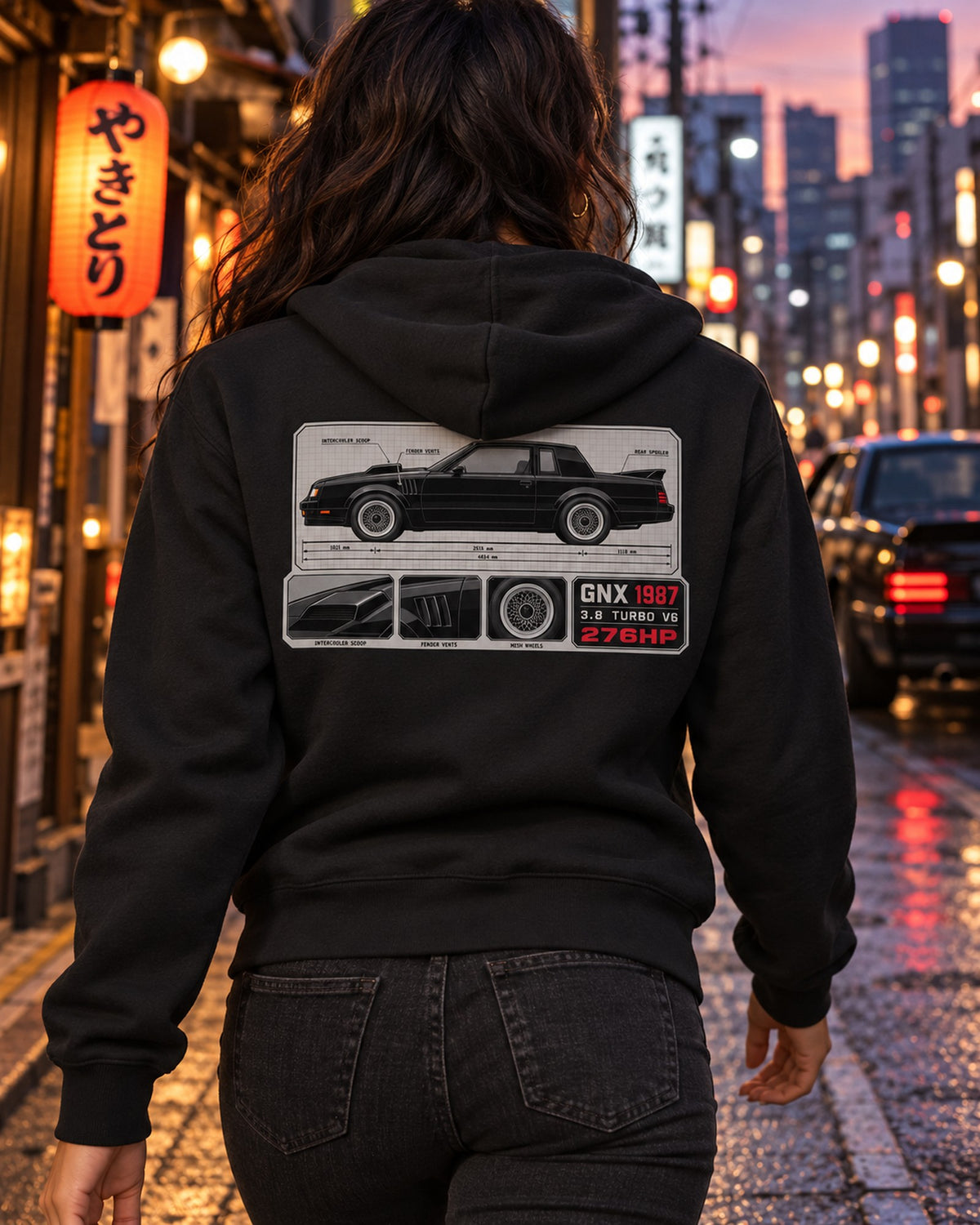 1987 Buick GNX Spec Sheet Shirt, Turbo V6 Car Guy Gift Zip Hoodie Black worn hero