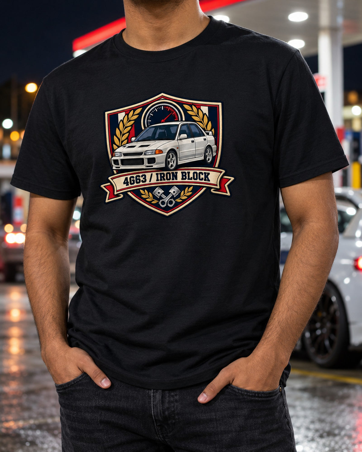 Mitsubishi Lancer Evolution I CD9A 4G63 Embroidered Crest Shirt T-Shirt Black worn hero