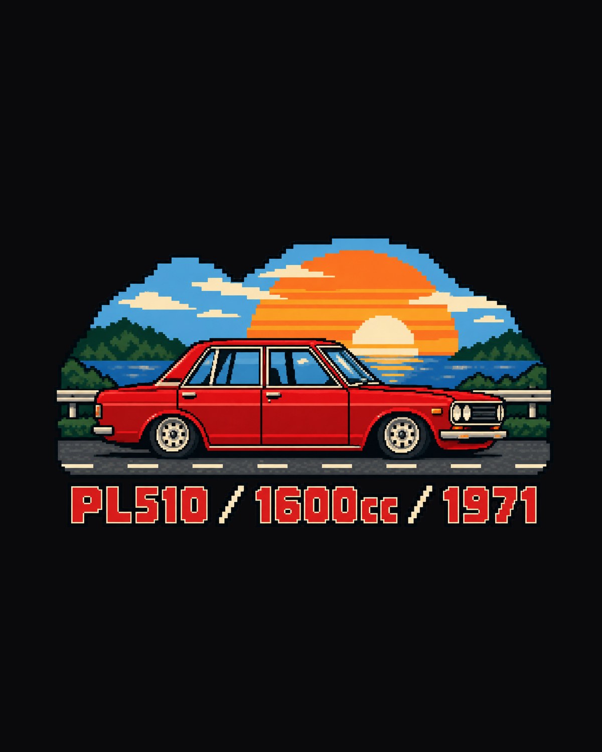 Datsun 510 PL510 Sedan 16-Bit Pixel Art Shirt, 1600cc design only