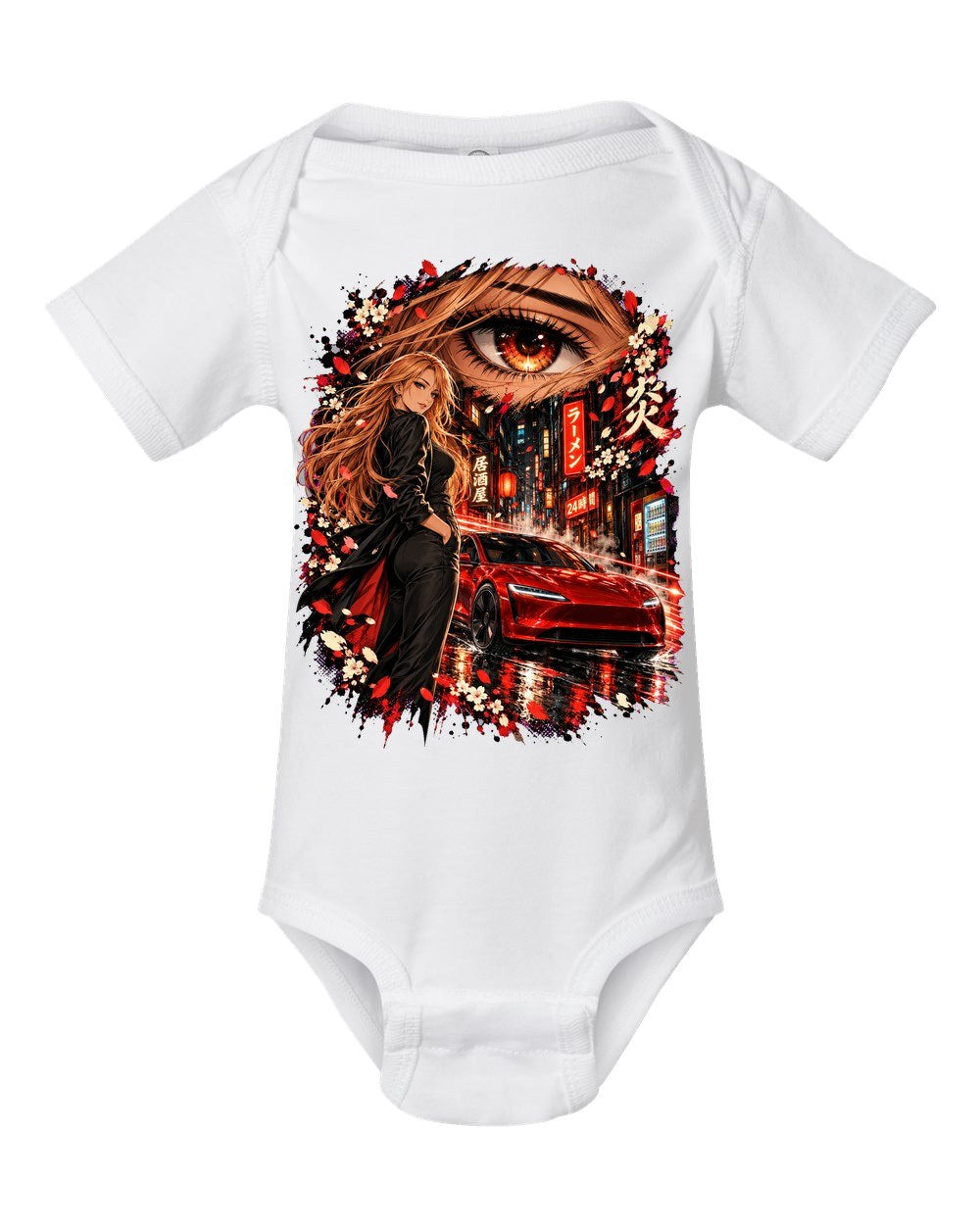 Tesla Model 3 Highland Anime Girl Baby Onesie White front