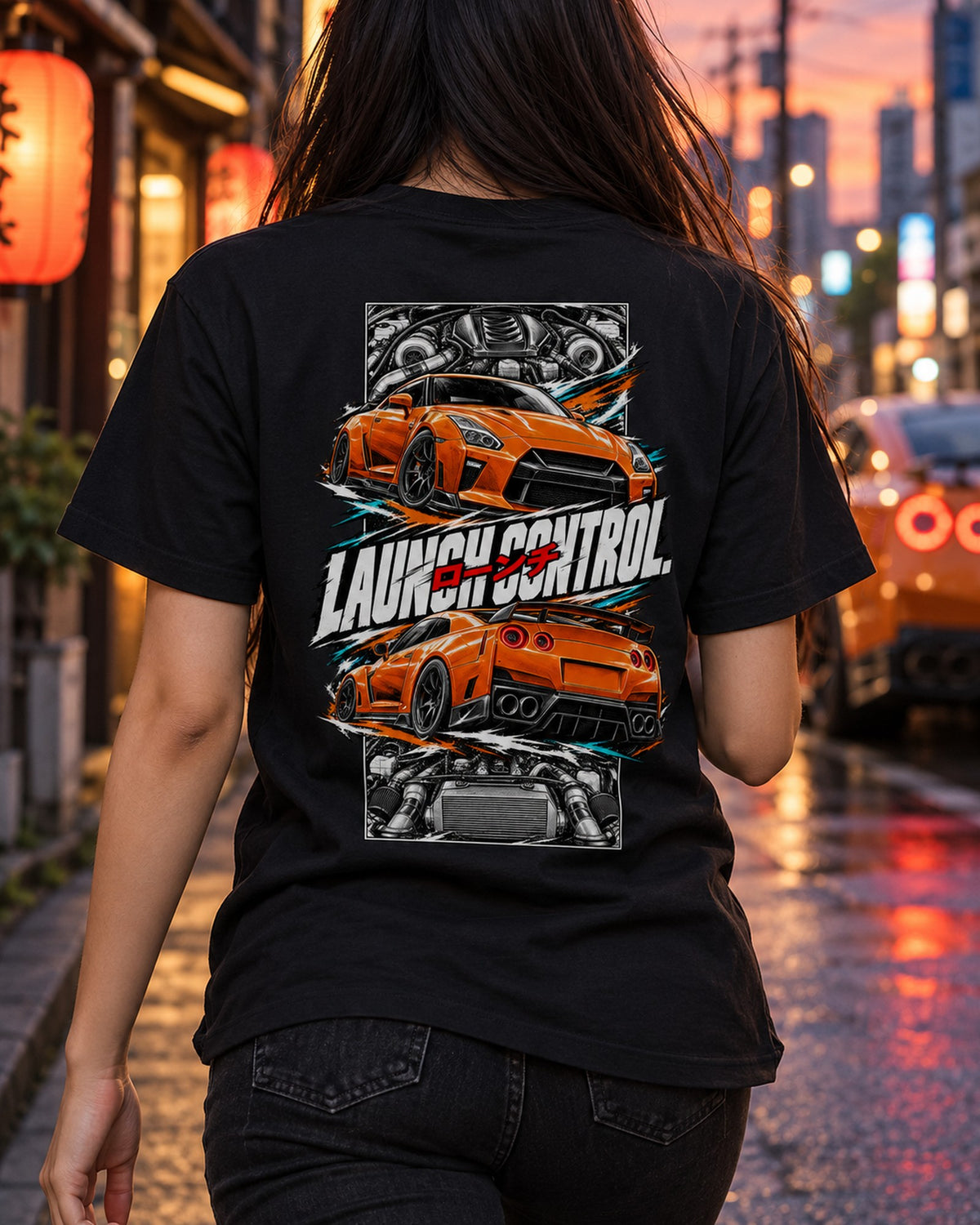Nissan GT-R R35 Torn Poster Full-Back Graphic Tee T-Shirt Black worn hero