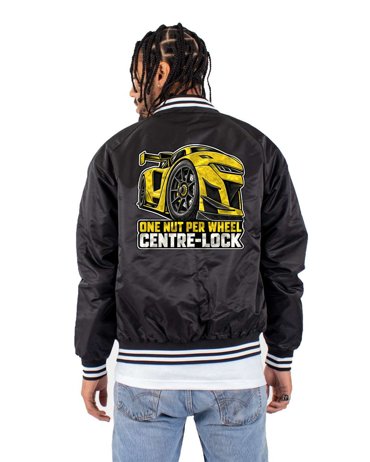 Corvette C8.R Rear Wing Risograph Duotone Racing Shirt Bomber Jacket Black back