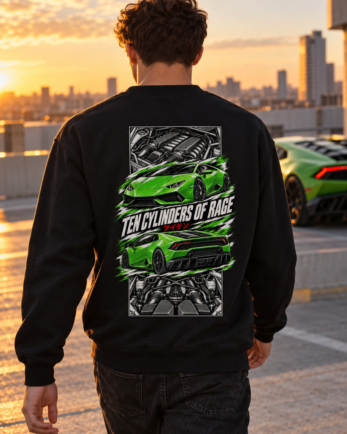 Lamborghini Huracan Torn Poster Full-Back Graphic Tee Crewneck Black worn hero