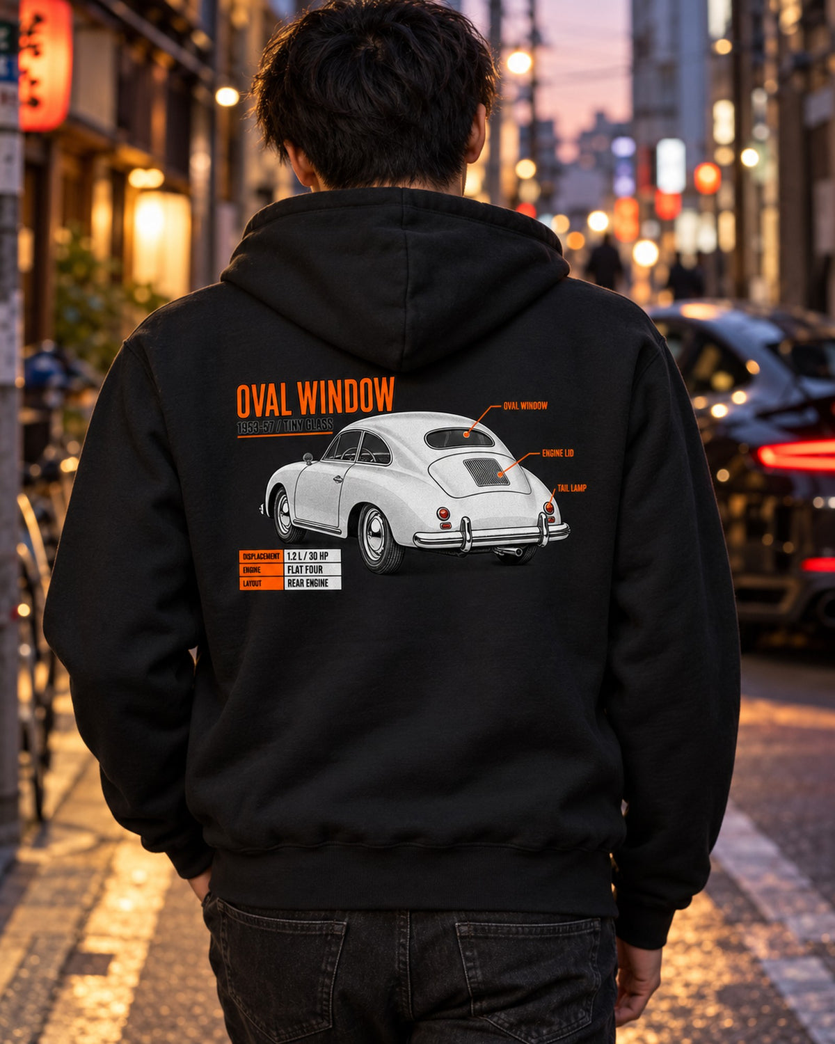 VW Beetle Oval Window 1953-57 Spec Poster Shirt, Car Tee Zip Hoodie Black worn hero