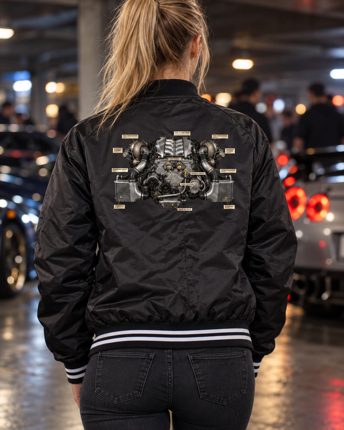 Nissan GT-R R35 2009 Premium Dimension Blueprint Shirt Bomber Jacket Black worn hero