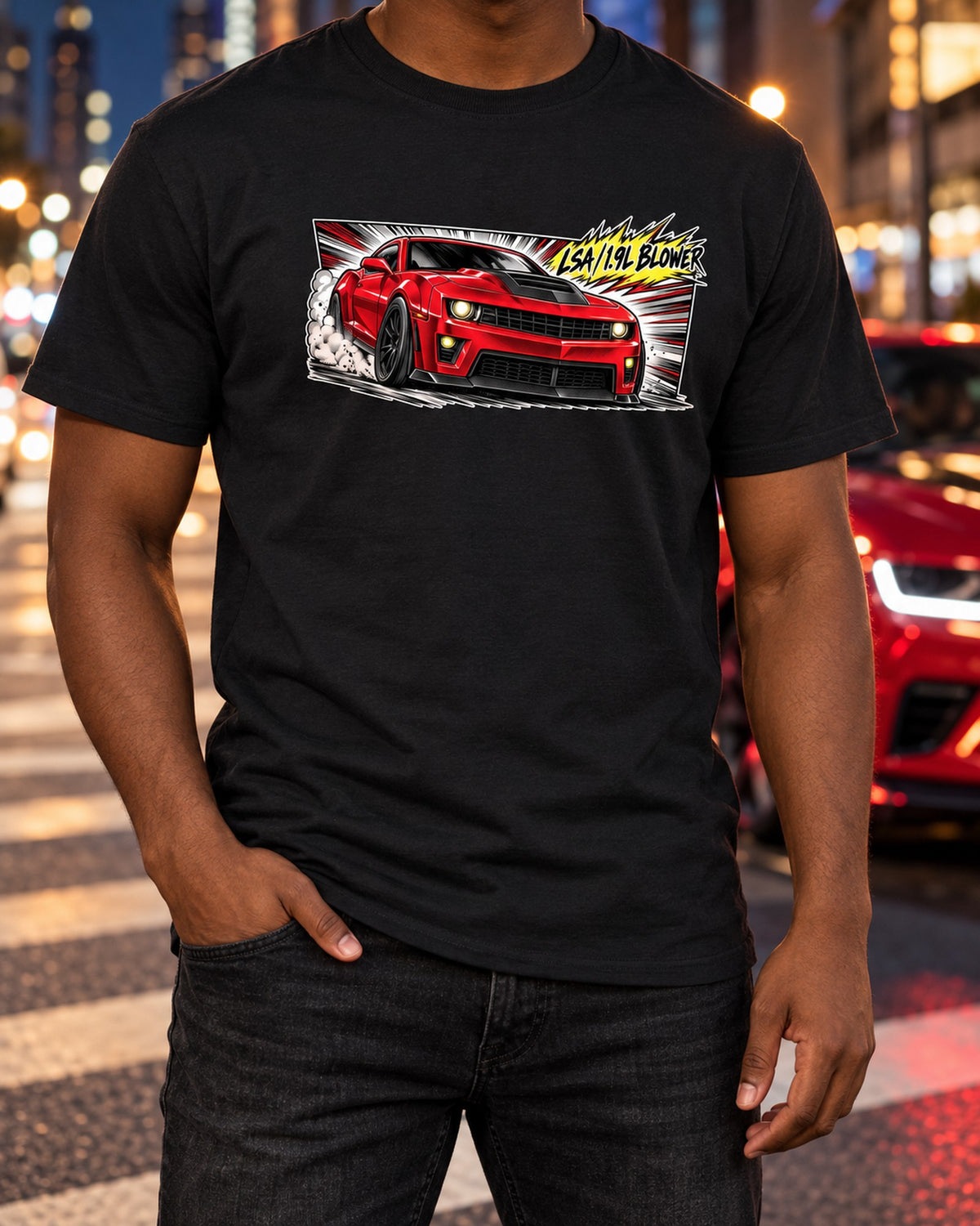 Chevrolet Camaro ZL1 2012 Manga Panel Shirt, LSA Supercharged T-Shirt Black worn hero