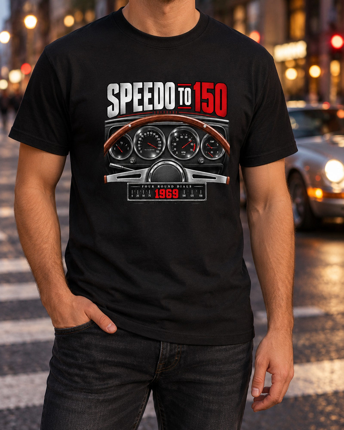 1969 Charger R/T B-Body Cockpit Gauges print Shirt T-Shirt Black worn hero