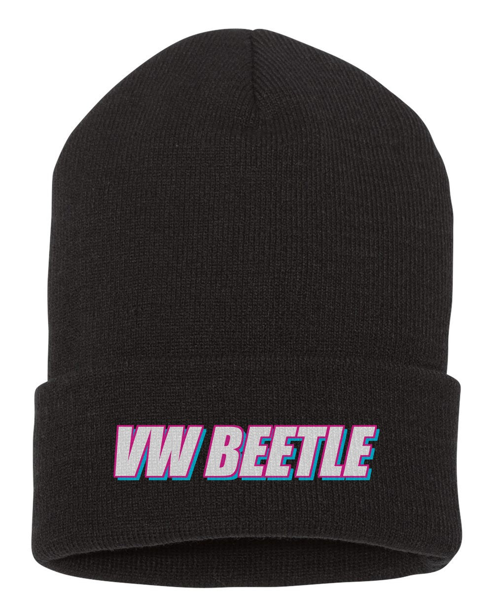Vw Beetle black beanie front view with car name