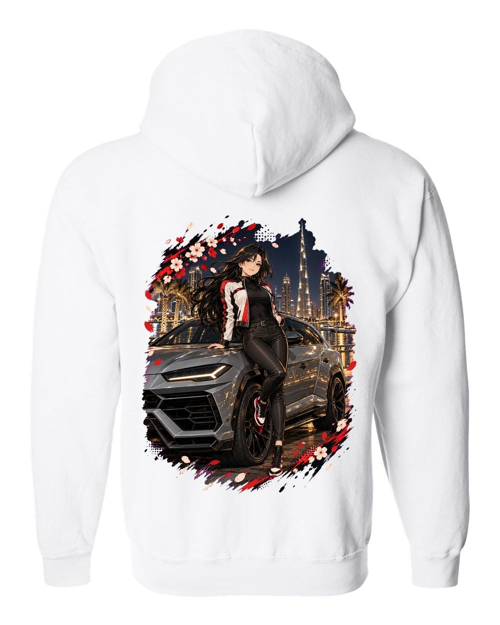Lamborghini Urus Anime Girl Zip Hoodie White back