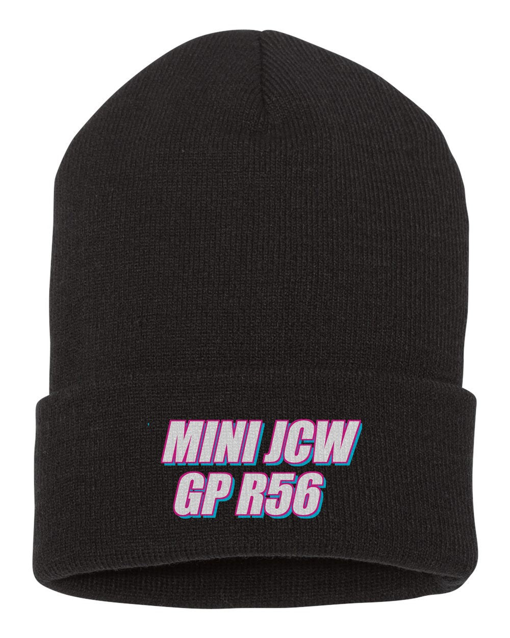Mini Jcw Gp R56 black beanie front view with car name