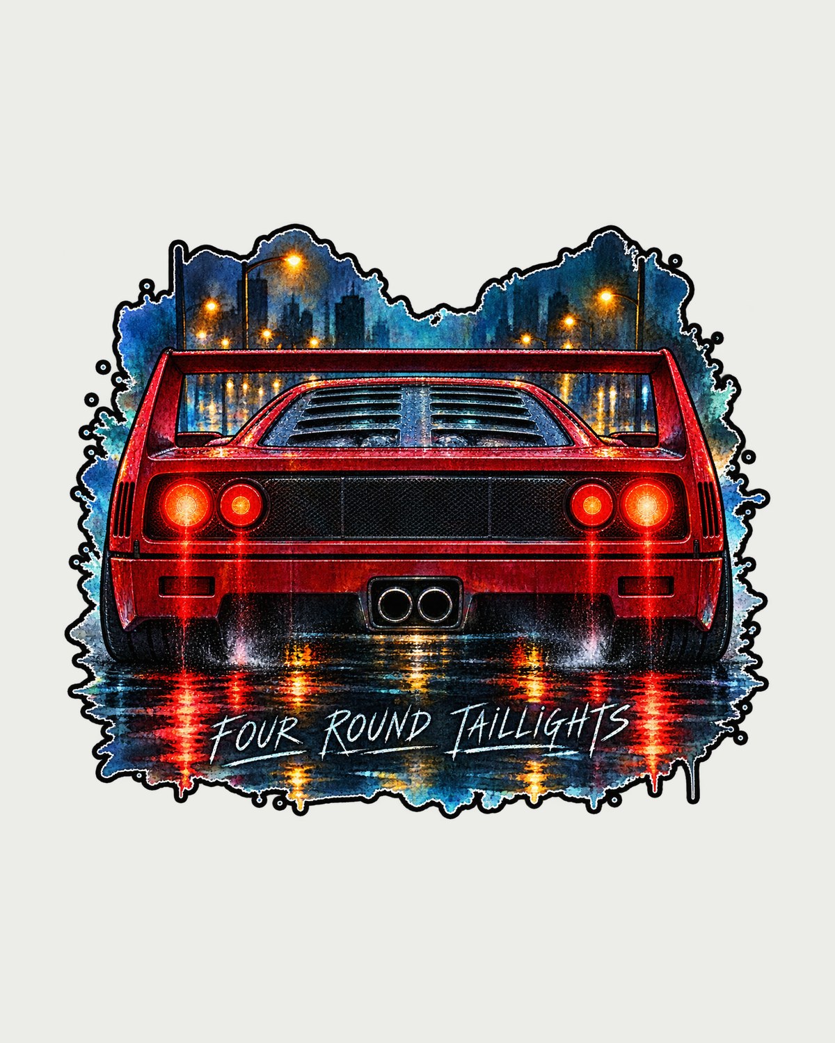 Ferrari F40 Four Round Taillights Rain Watercolour Shirt design only