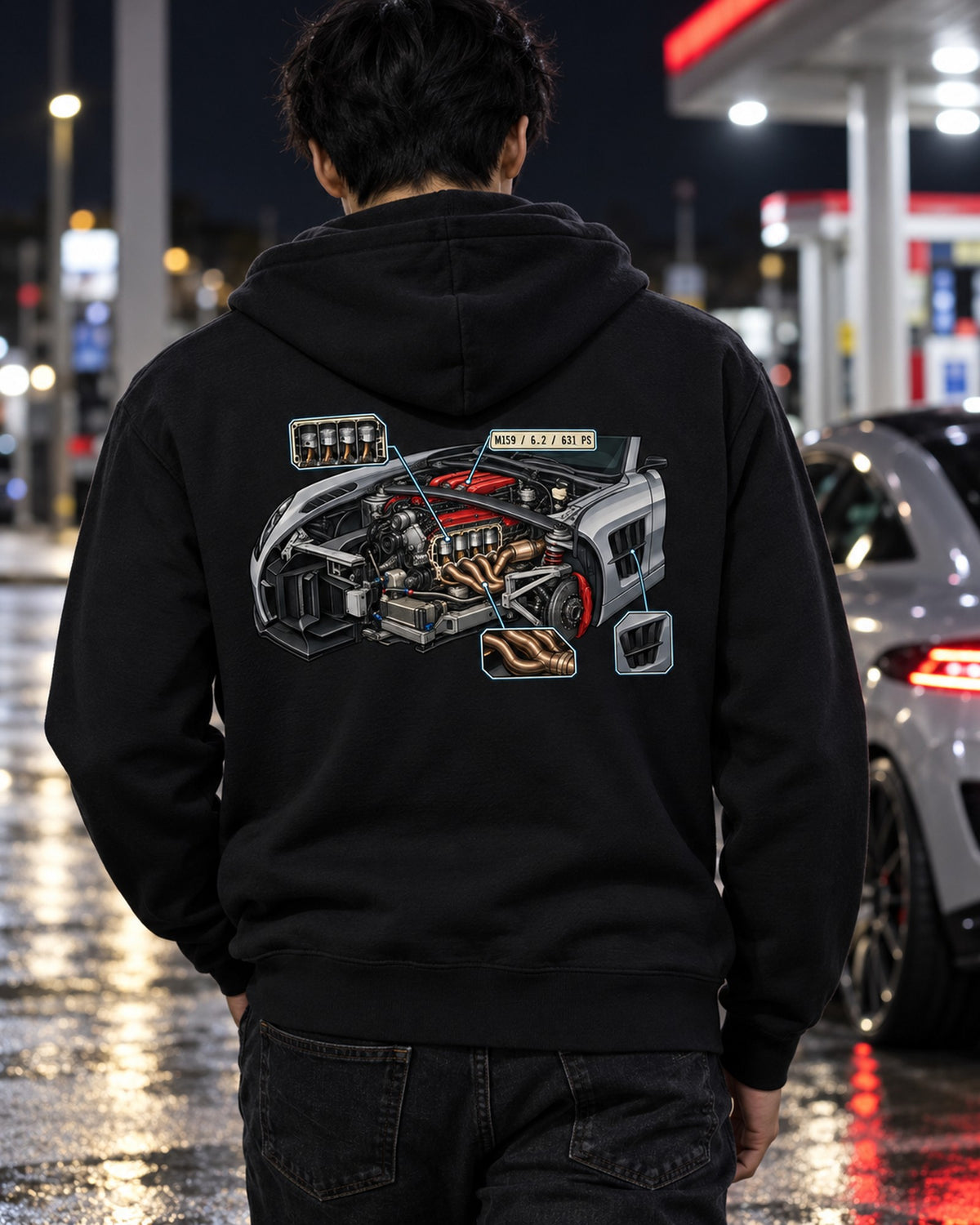 Mercedes G-Class W463 Field Plan Technical Blueprint Shirt Zip Hoodie Black worn hero