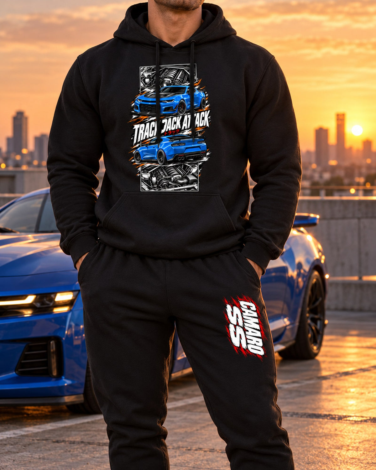 Camaro SS Torn Poster Hoodie + Jogger Set Black worn hero