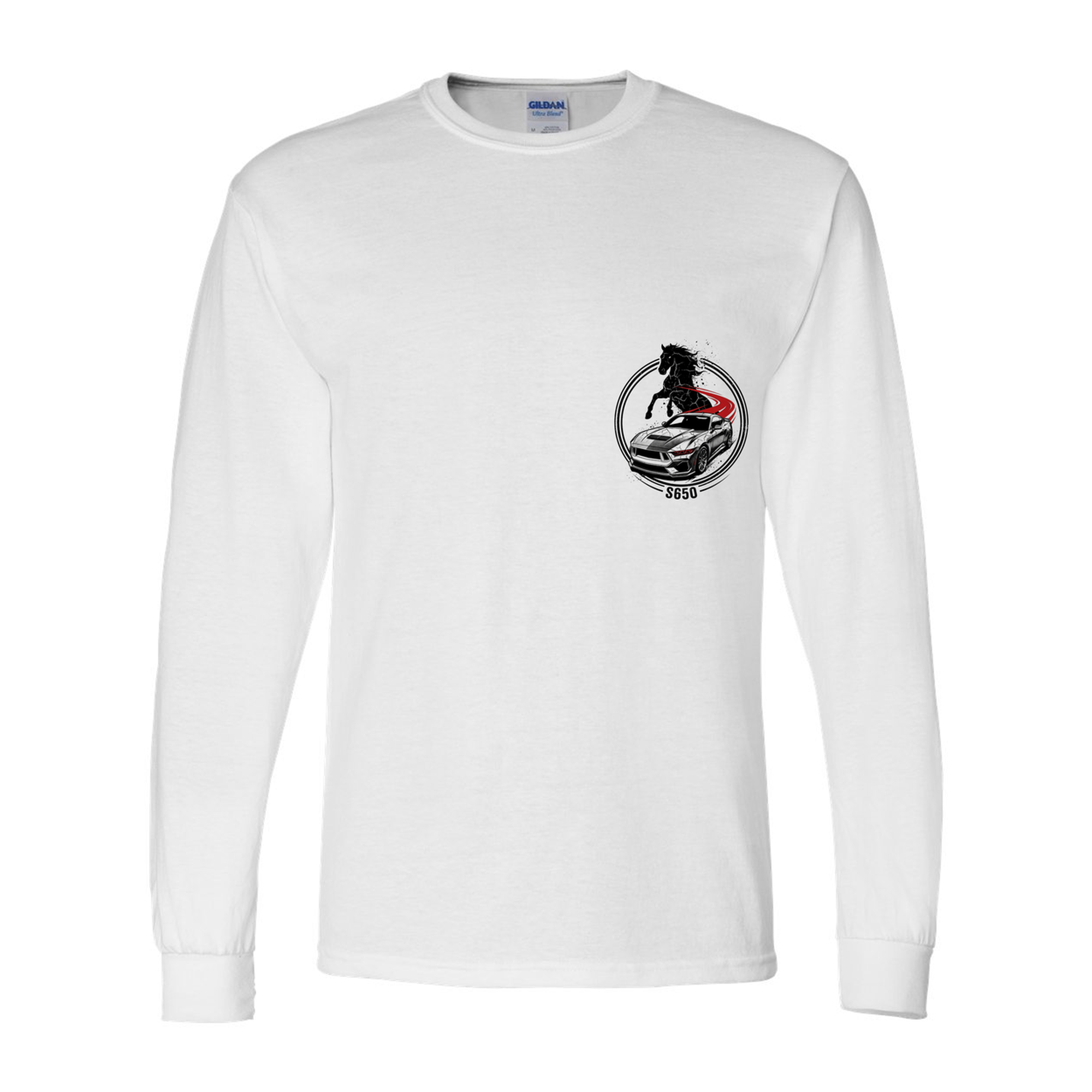Mustang S650 Stallion Long Sleeve T-Shirt — White front emblem