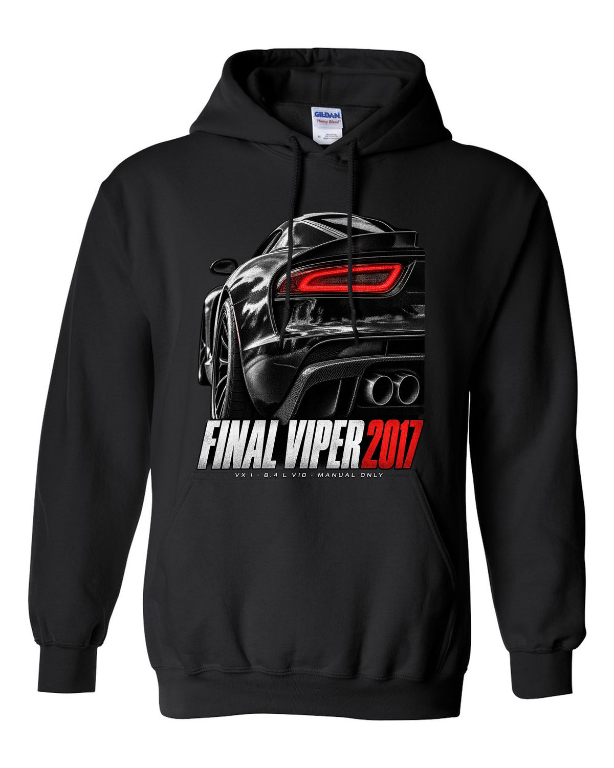 2014 Dodge Viper SRT VX I rear taillight macro print with Final Viper 2017 lettering black pull over hoodie front view with the design