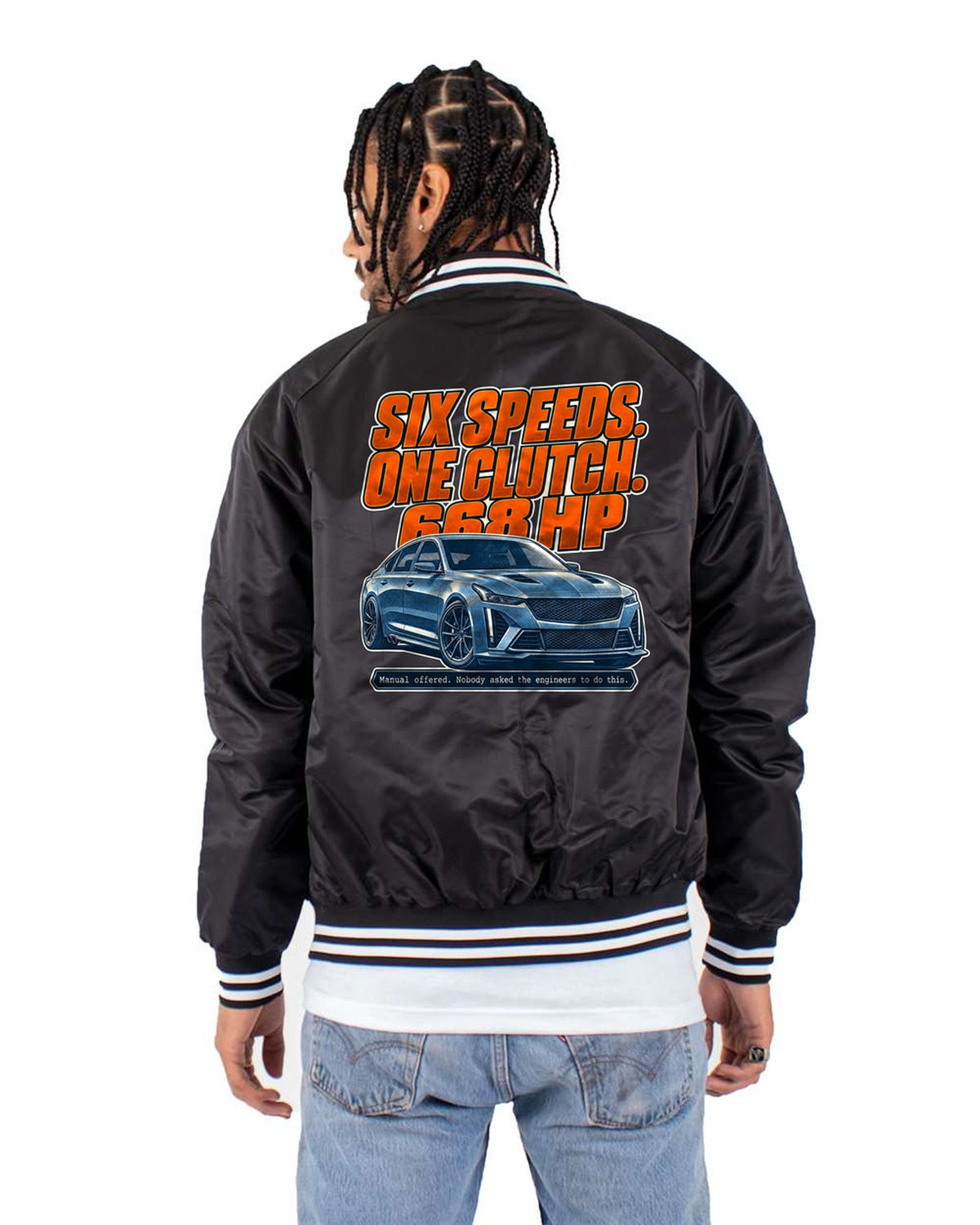 CT5-V Blackwing Six-Speed Manual Halftone Shirt, 668 HP Bomber Jacket Black back