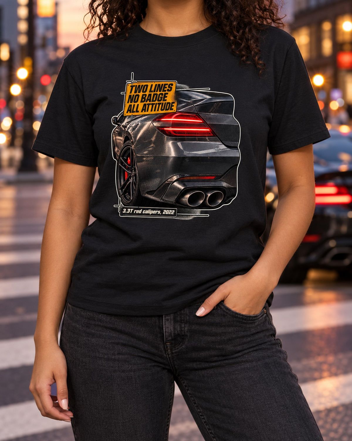 Genesis G70 Taillight Macro Shirt, Two Lines Detail Print T-Shirt Black worn hero