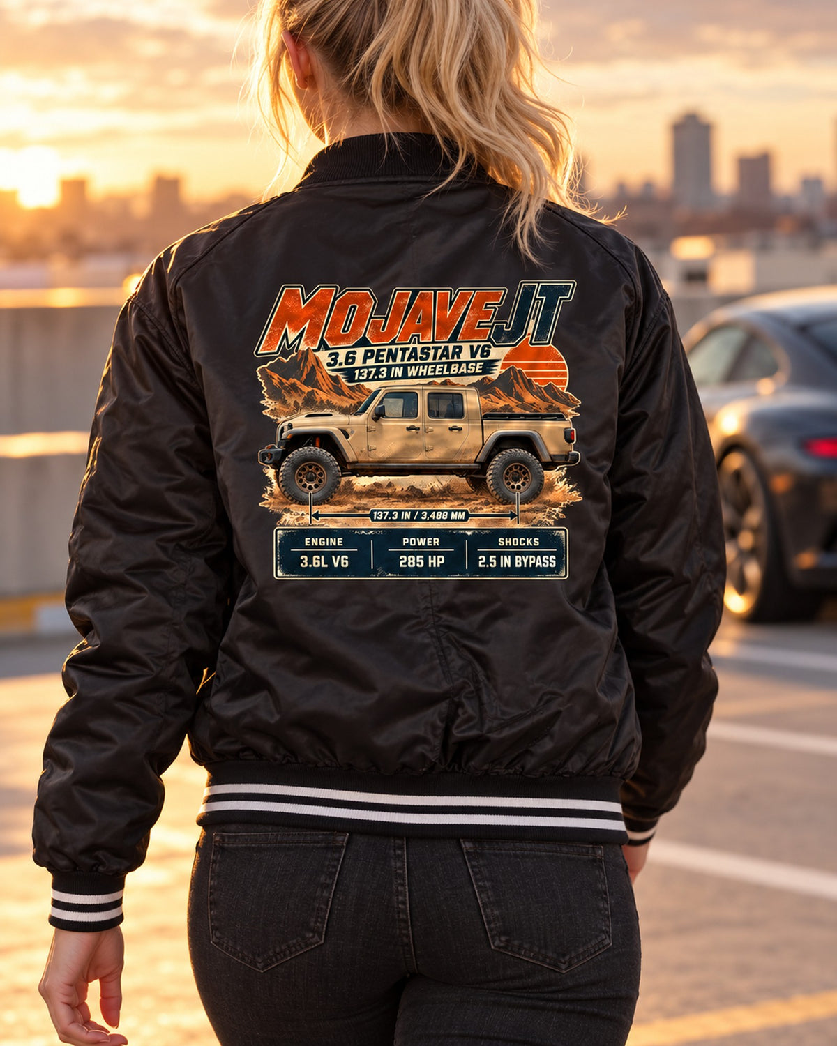 Jeep Gladiator Mojave JT Spec Poster Shirt, Truck Guy Gift Bomber Jacket Black worn hero