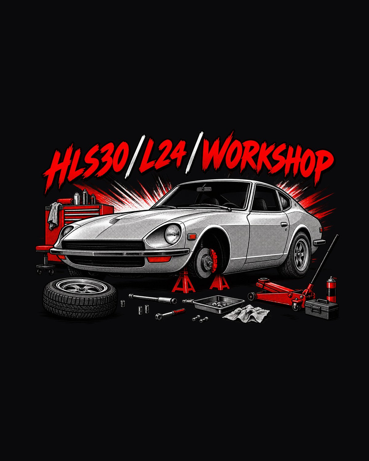 Datsun 240Z HLS30 L24 Retro Manga Panel Shirt, Workshop design only